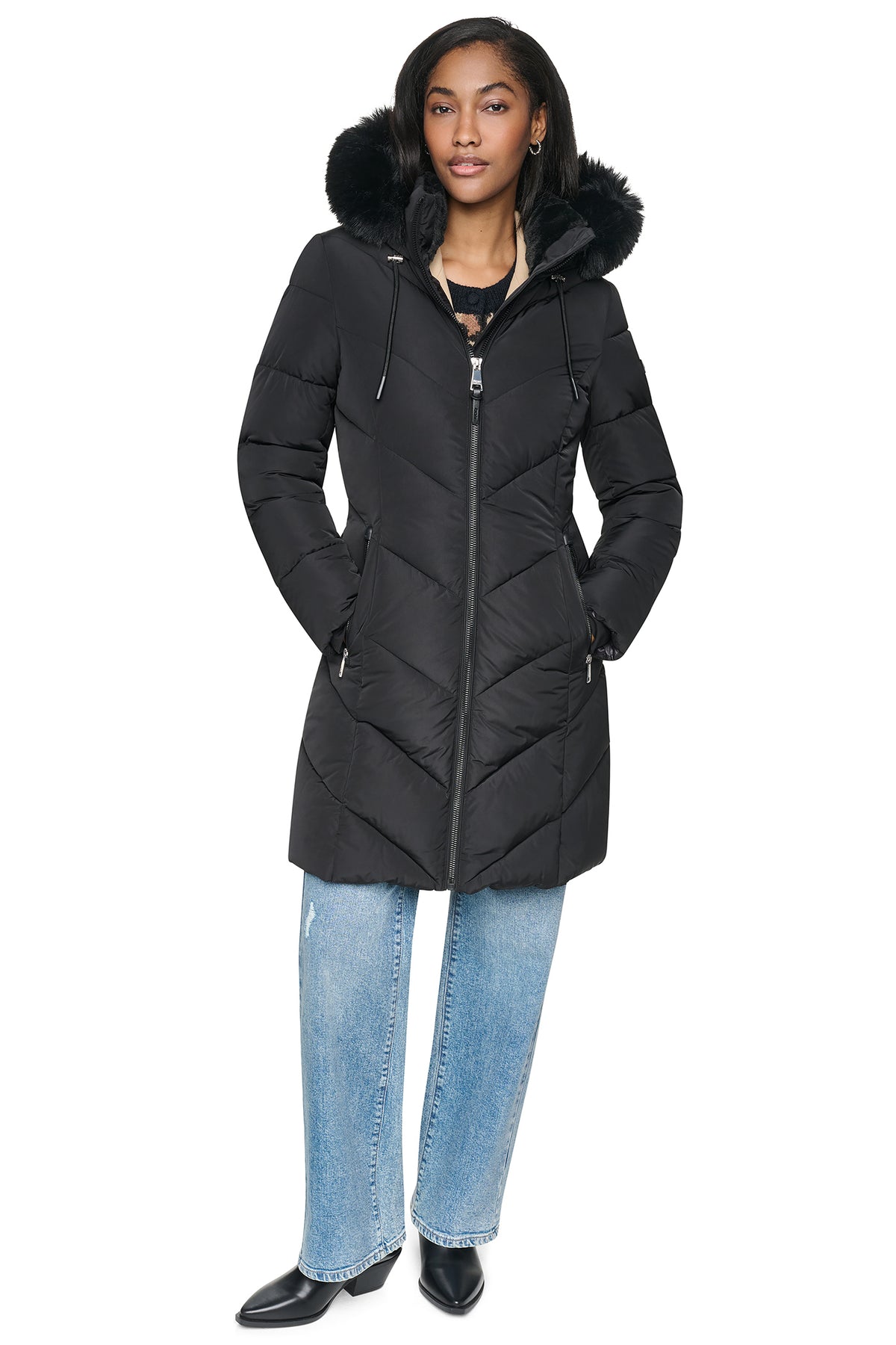 FAUX FUR LINED HOODED PUFFER VIEW 2