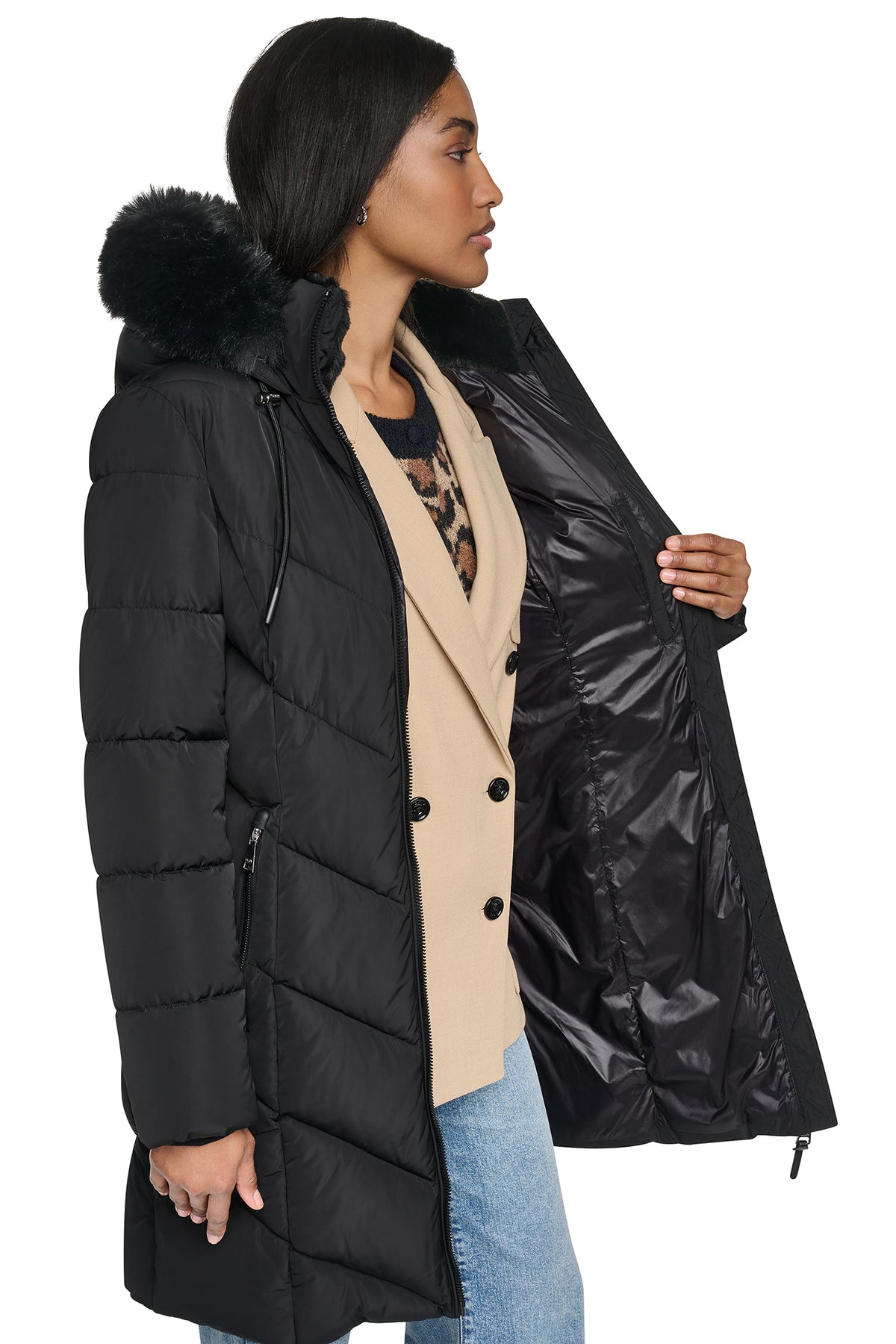 FAUX FUR LINED HOODED PUFFER VIEW 2