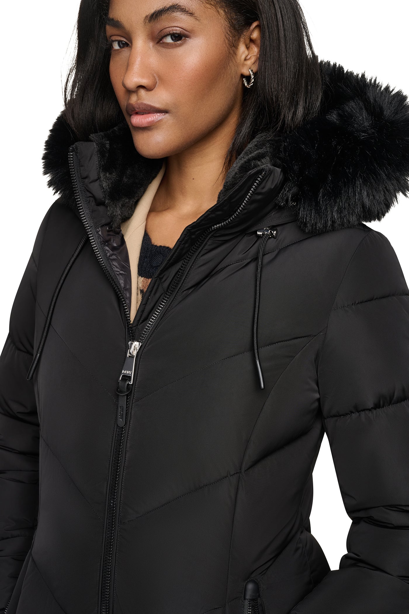 FAUX FUR LINED HOODED PUFFER VIEW 2