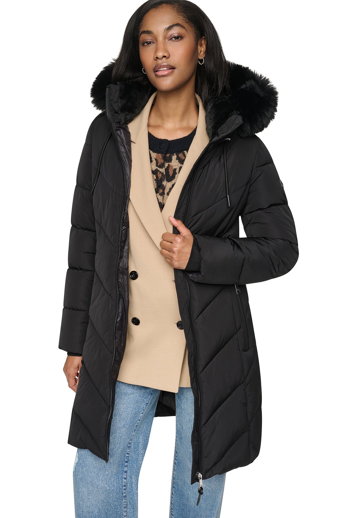 FAUX FUR LINED HOODED PUFFER VIEW 2