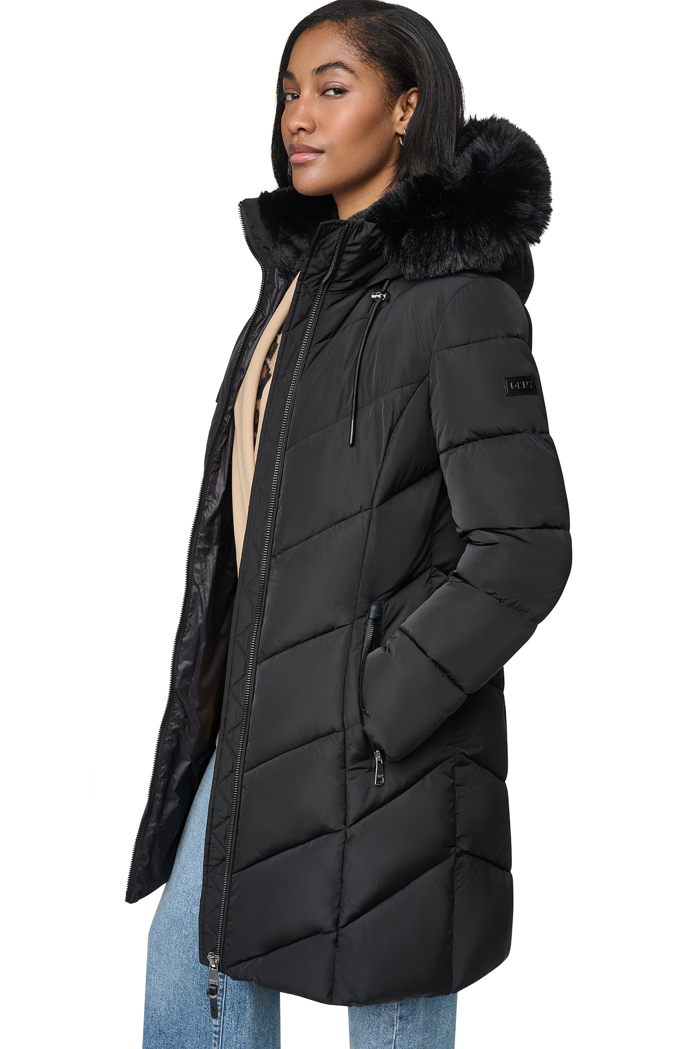 FAUX FUR LINED HOODED PUFFER VIEW 2
