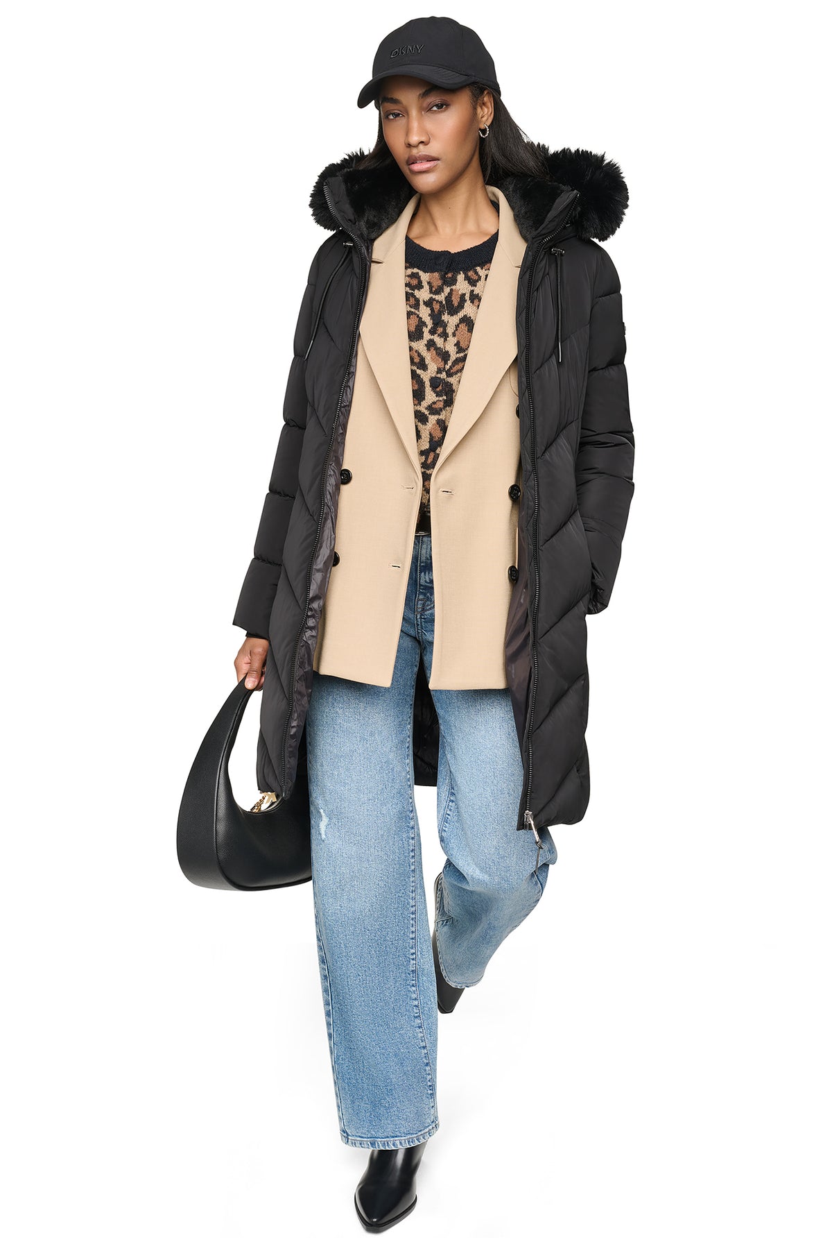 FAUX FUR LINED HOODED PUFFER VIEW 2