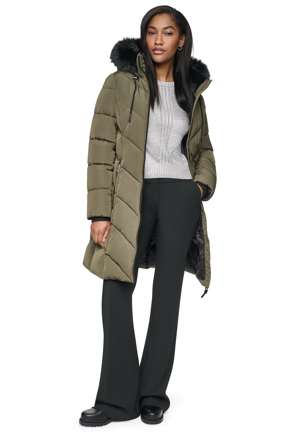 FAUX FUR LINED HOODED PUFFER VIEW 2
