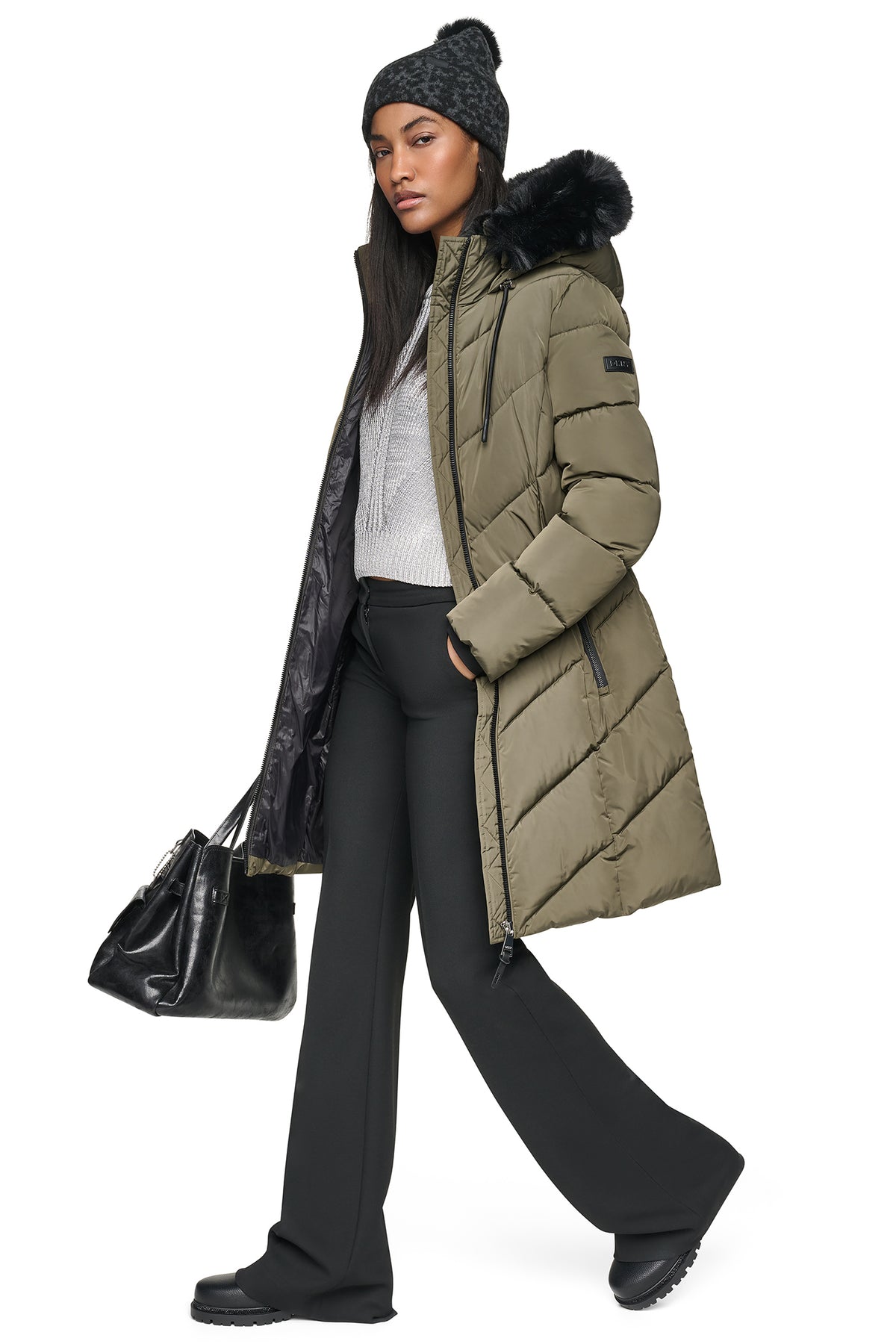 FAUX FUR LINED HOODED PUFFER VIEW 1