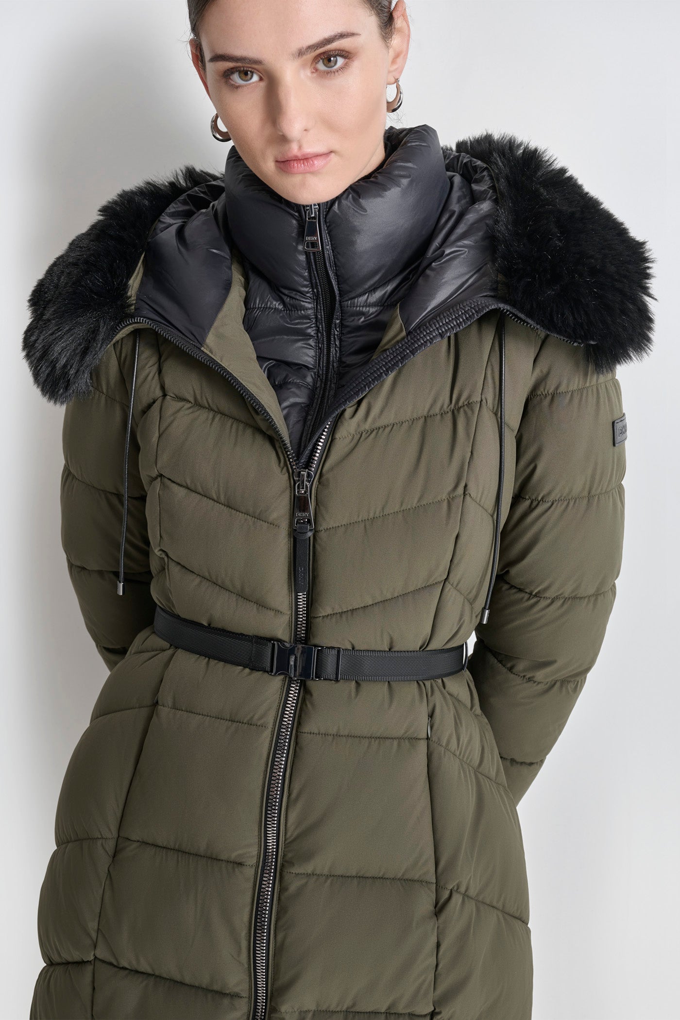 BIBBED FAUX-FUR HOODED PUFFER VIEW 6