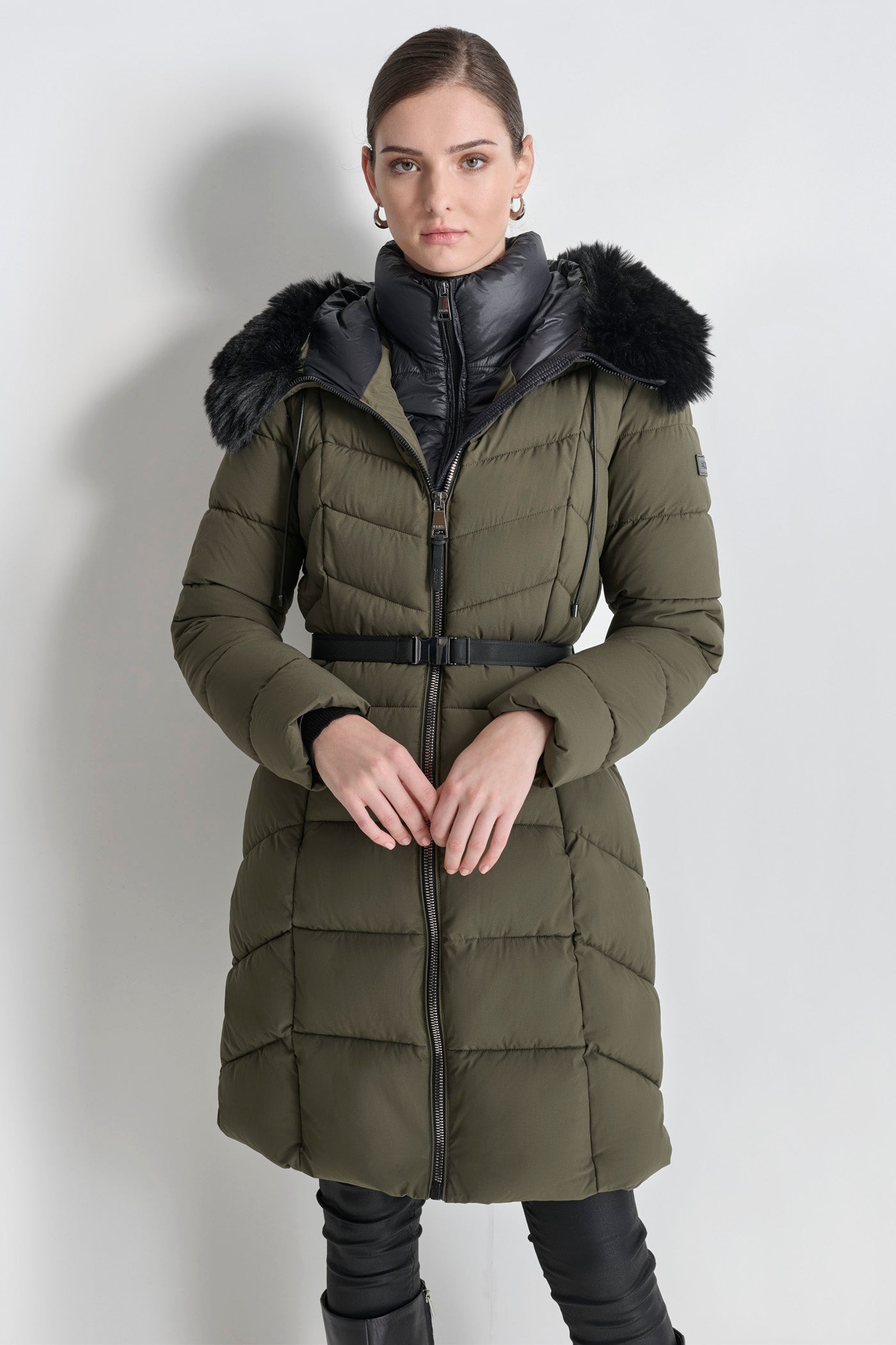 BIBBED FAUX-FUR HOODED PUFFER VIEW 3