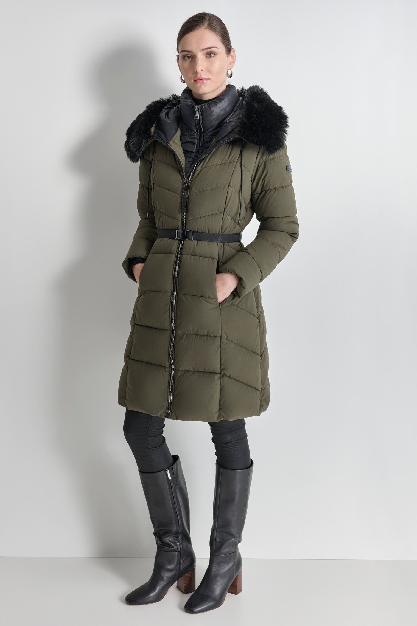 BIBBED FAUX-FUR HOODED PUFFER VIEW 5