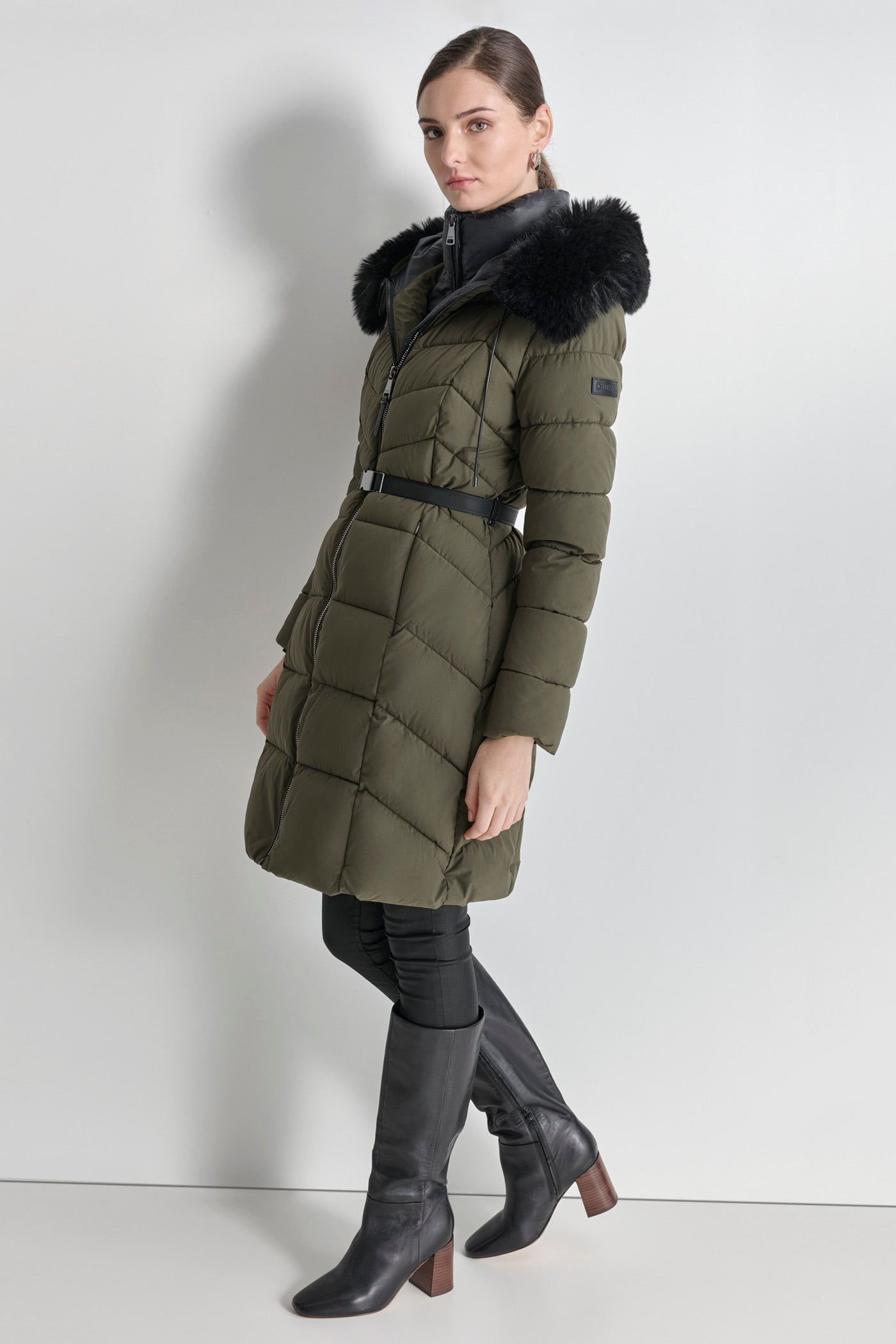 BIBBED FAUX-FUR HOODED PUFFER VIEW 4