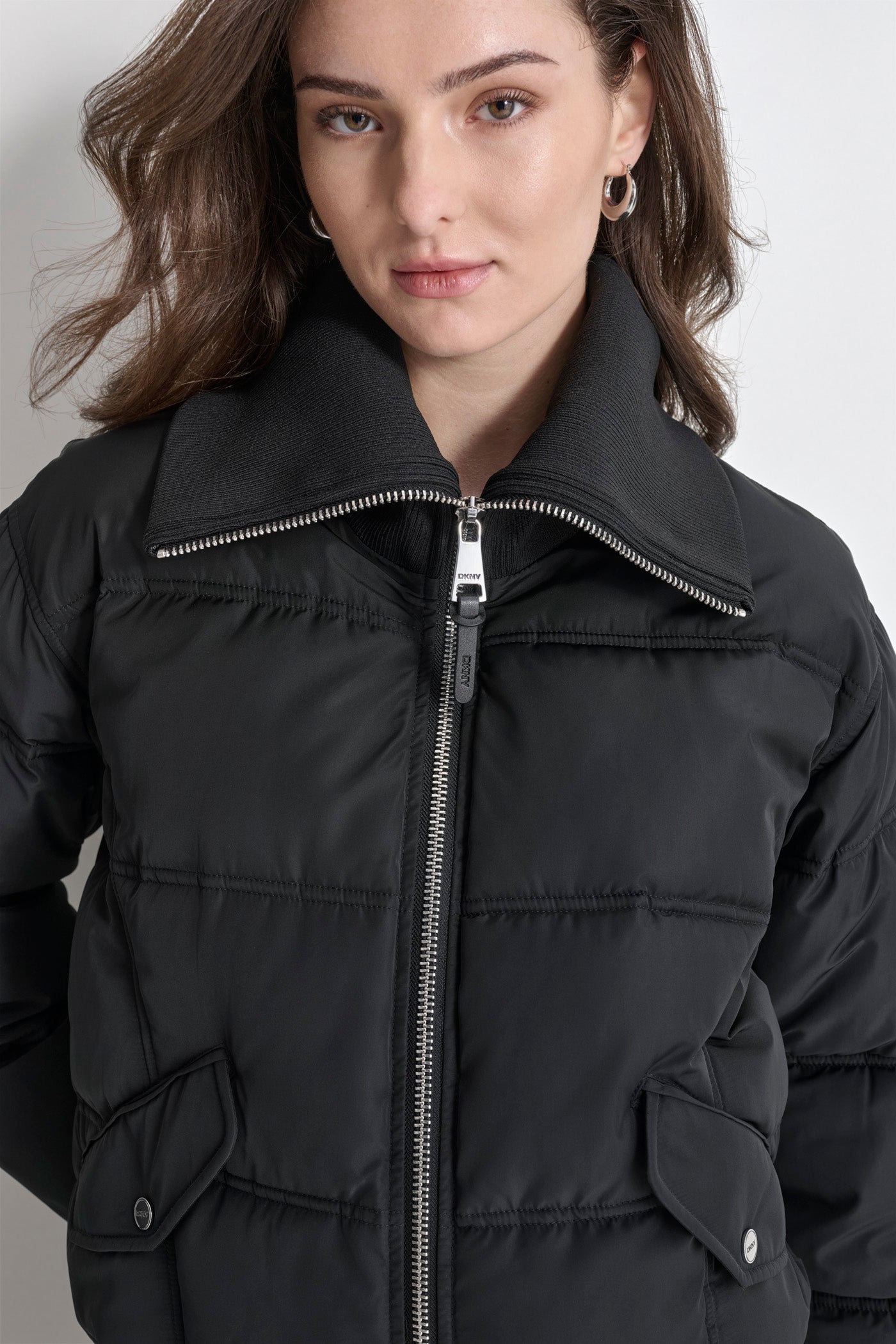 KNIT-TRIM ZIP-FRONT PUFFER COAT VIEW 5 | Coats under $100
