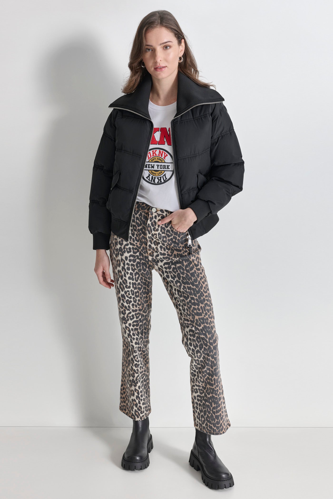 KNIT-TRIM ZIP-FRONT PUFFER COAT VIEW 4 | Coats under $100