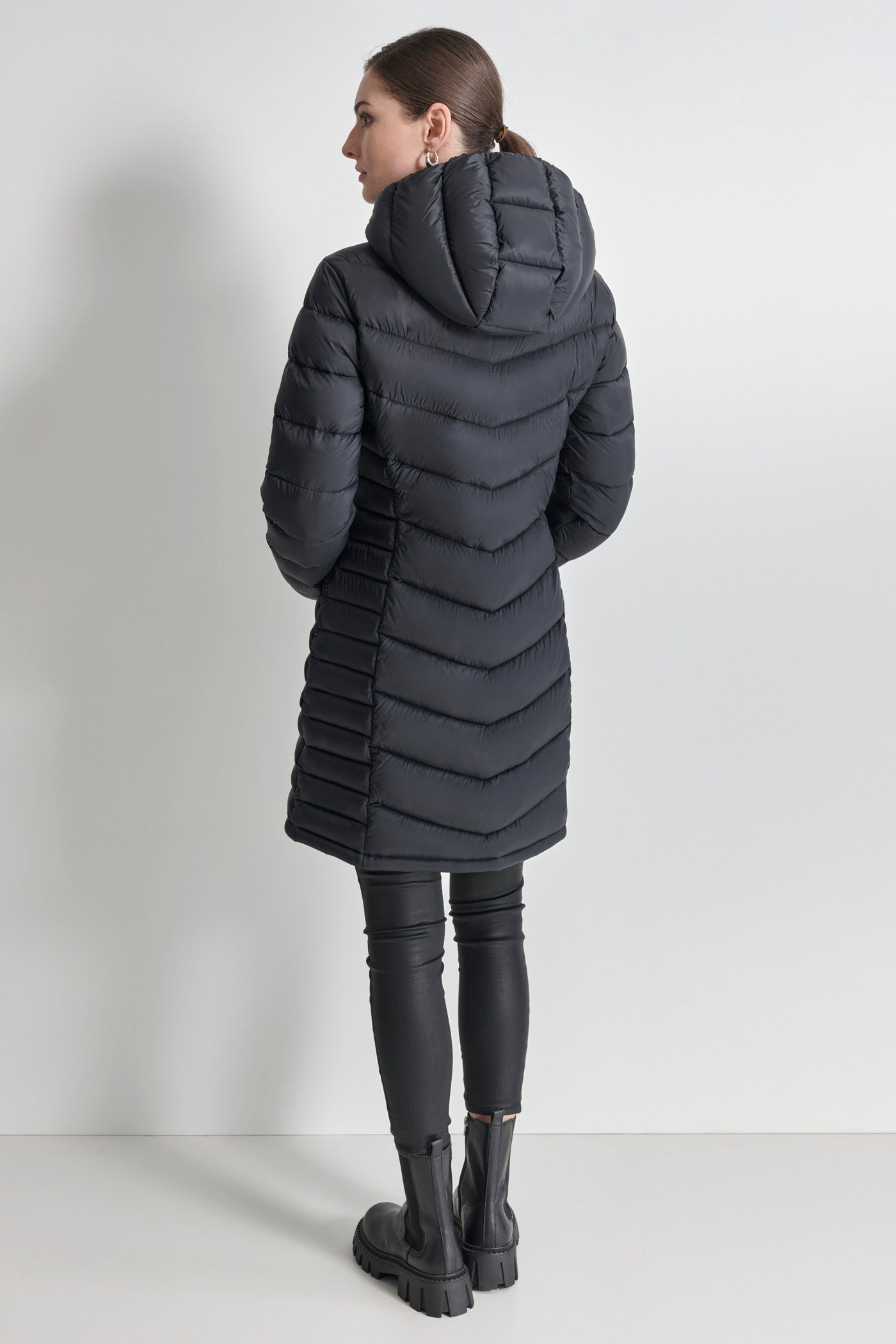 Black MIDI PUFFER JACKET WITH SIDE POCKETS, BACK VIEW | New clothing