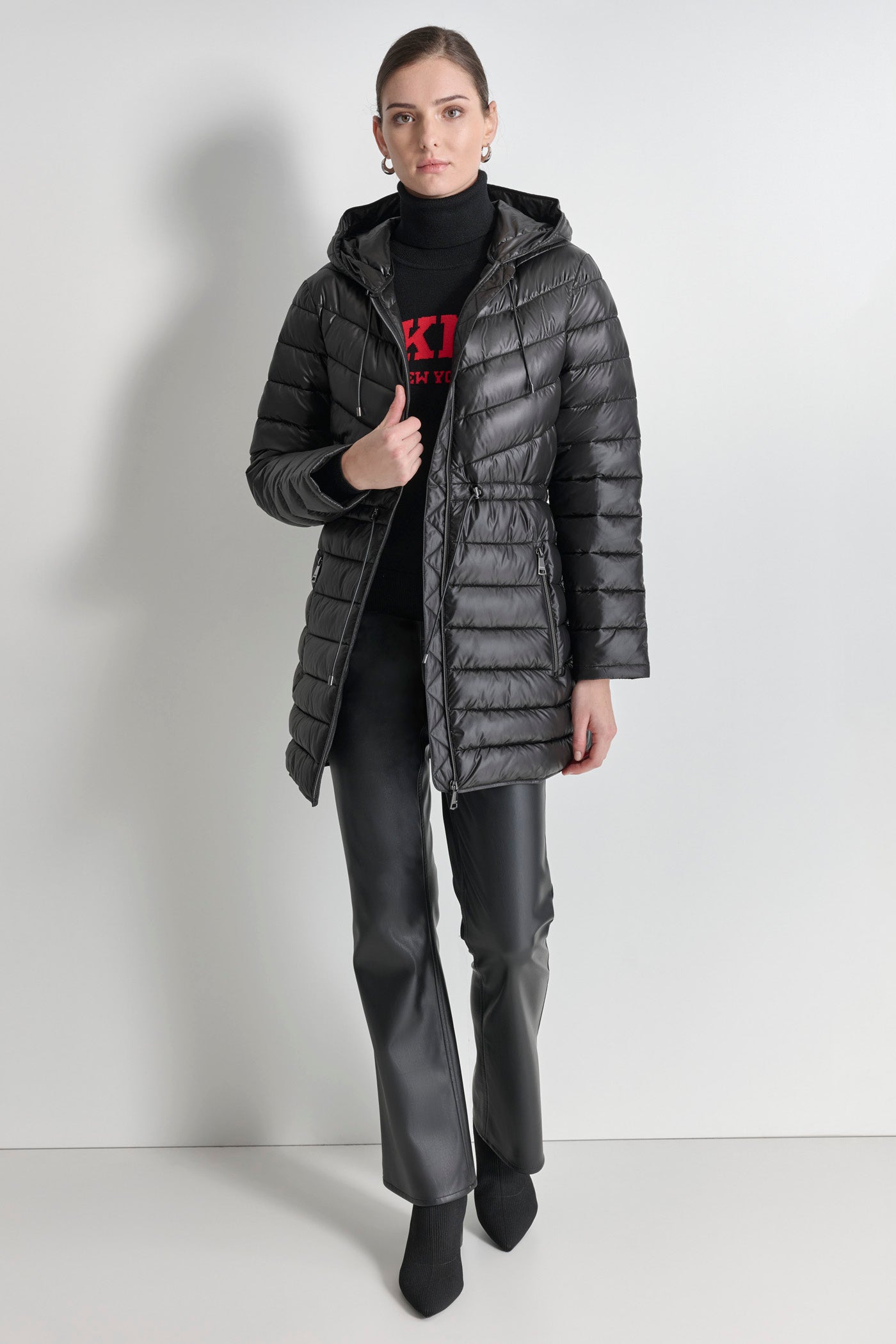 PUFFER JACKET WITH CINCHED WAIST VIEW 3