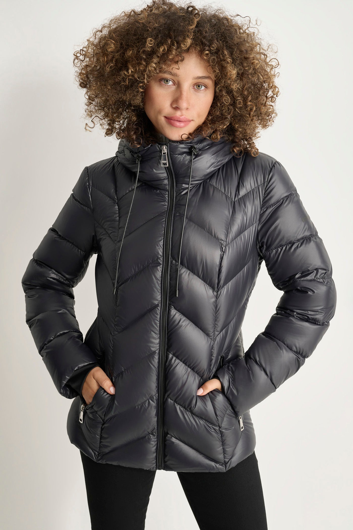 Black DOWN FILLED SHORT PACKABLE, FRONT VIEW | Not Clearance or Preorder