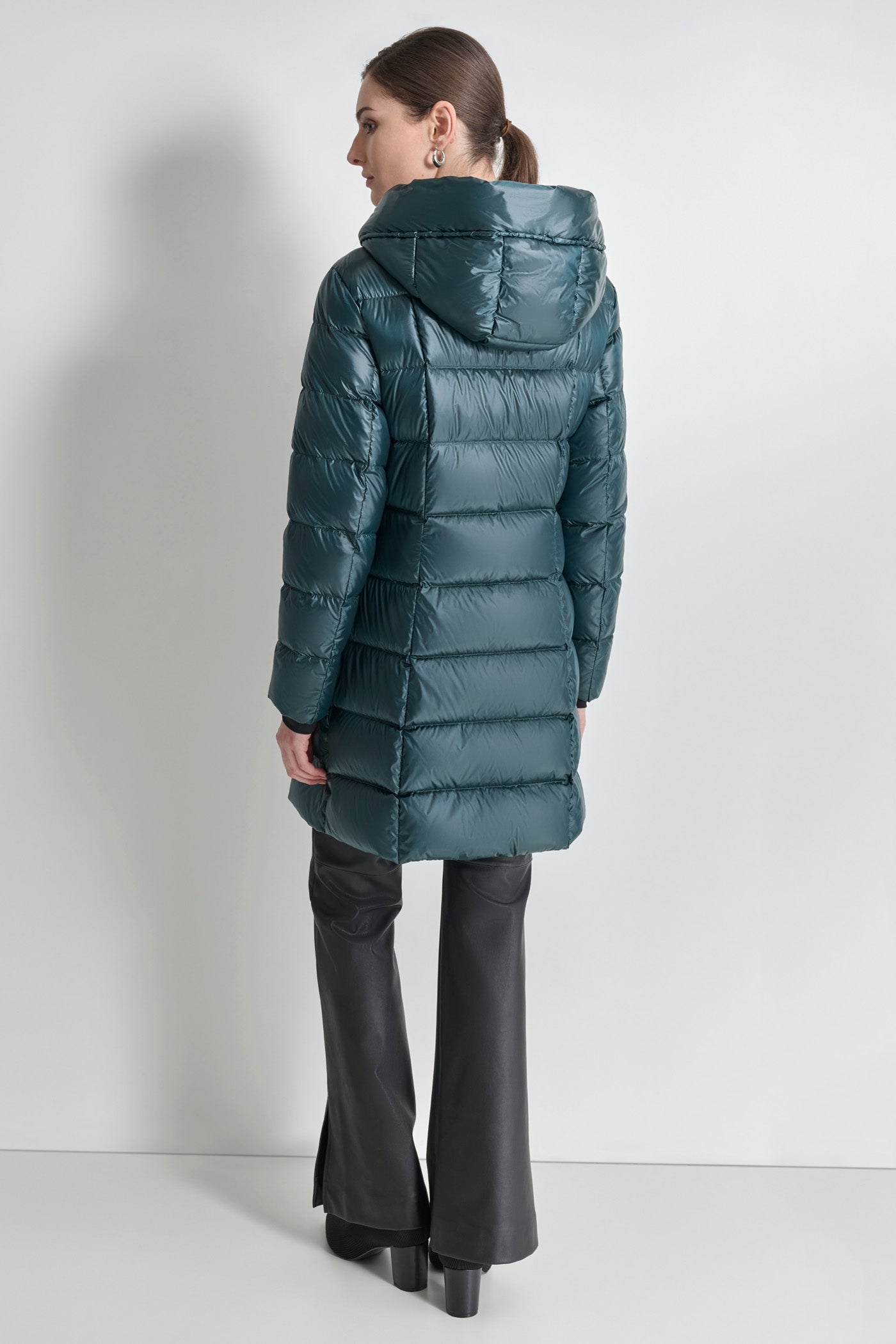 Blue DOWN FILLED LONG PUFFER, BACK VIEW | Not Clearance or Preorder