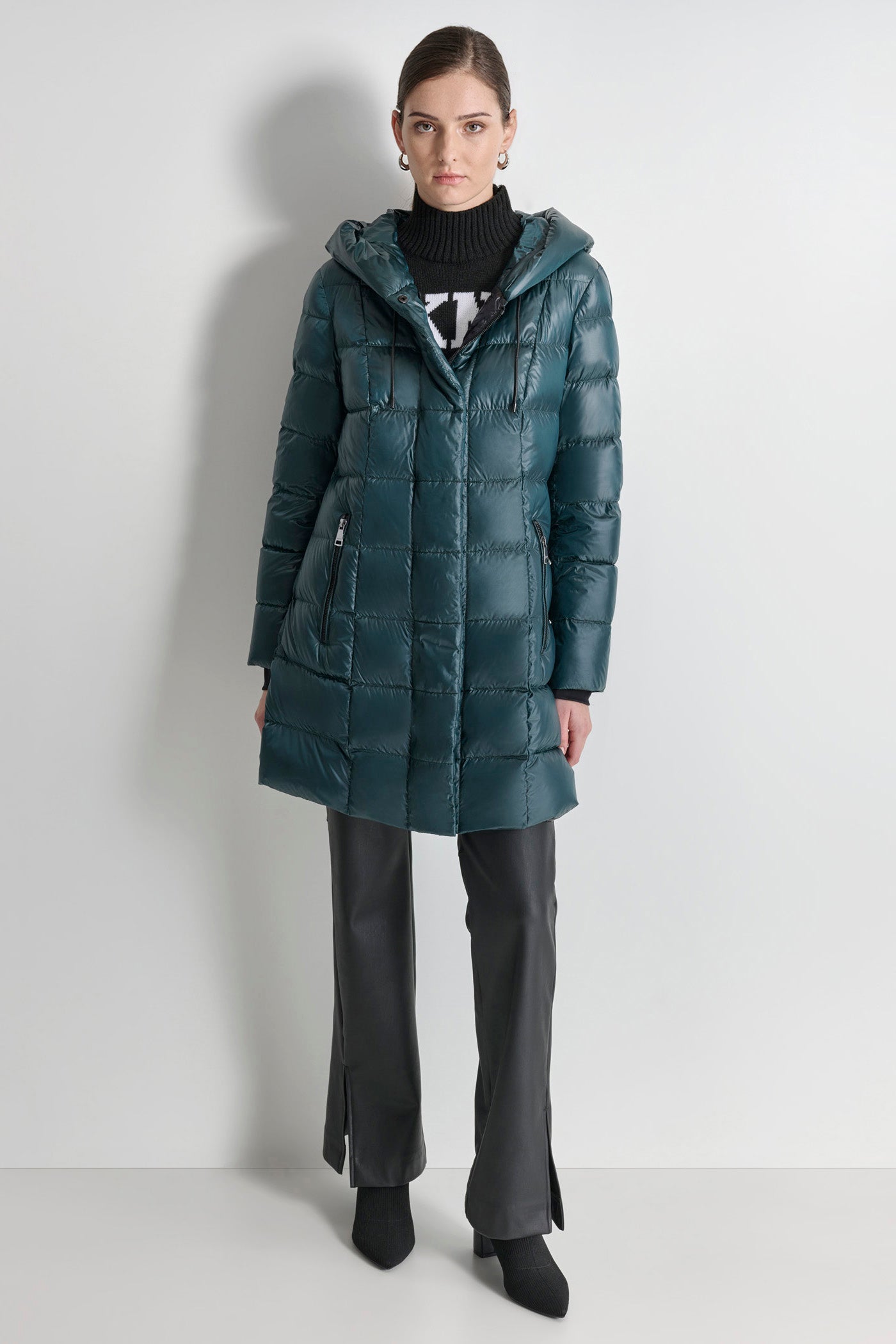 Blue DOWN FILLED LONG PUFFER, FRONT VIEW | Not Clearance or Preorder