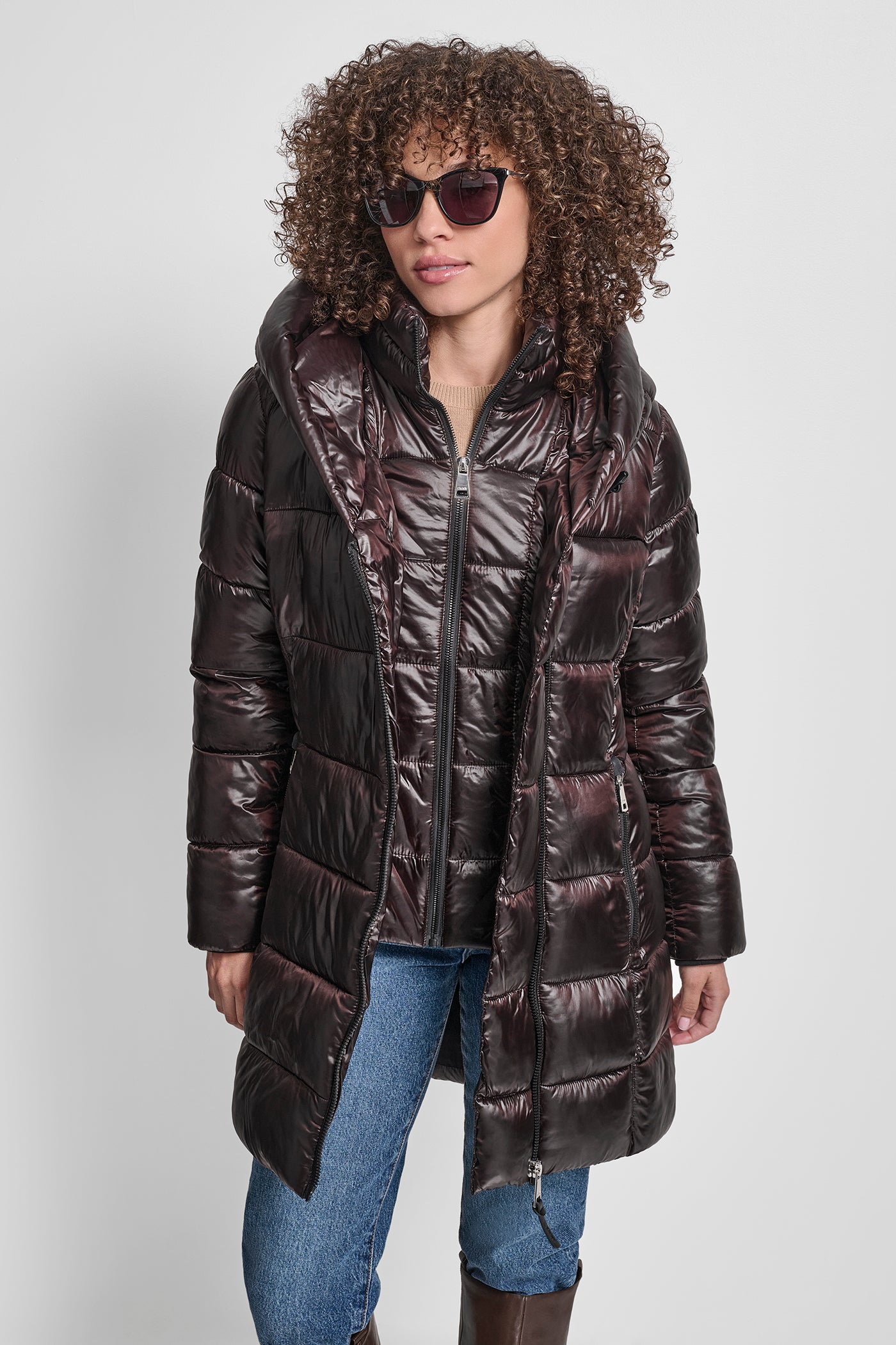 PEARLIZED PUFFER WITH HOOD VIEW 4 | WOMENS COATS & JACKETS