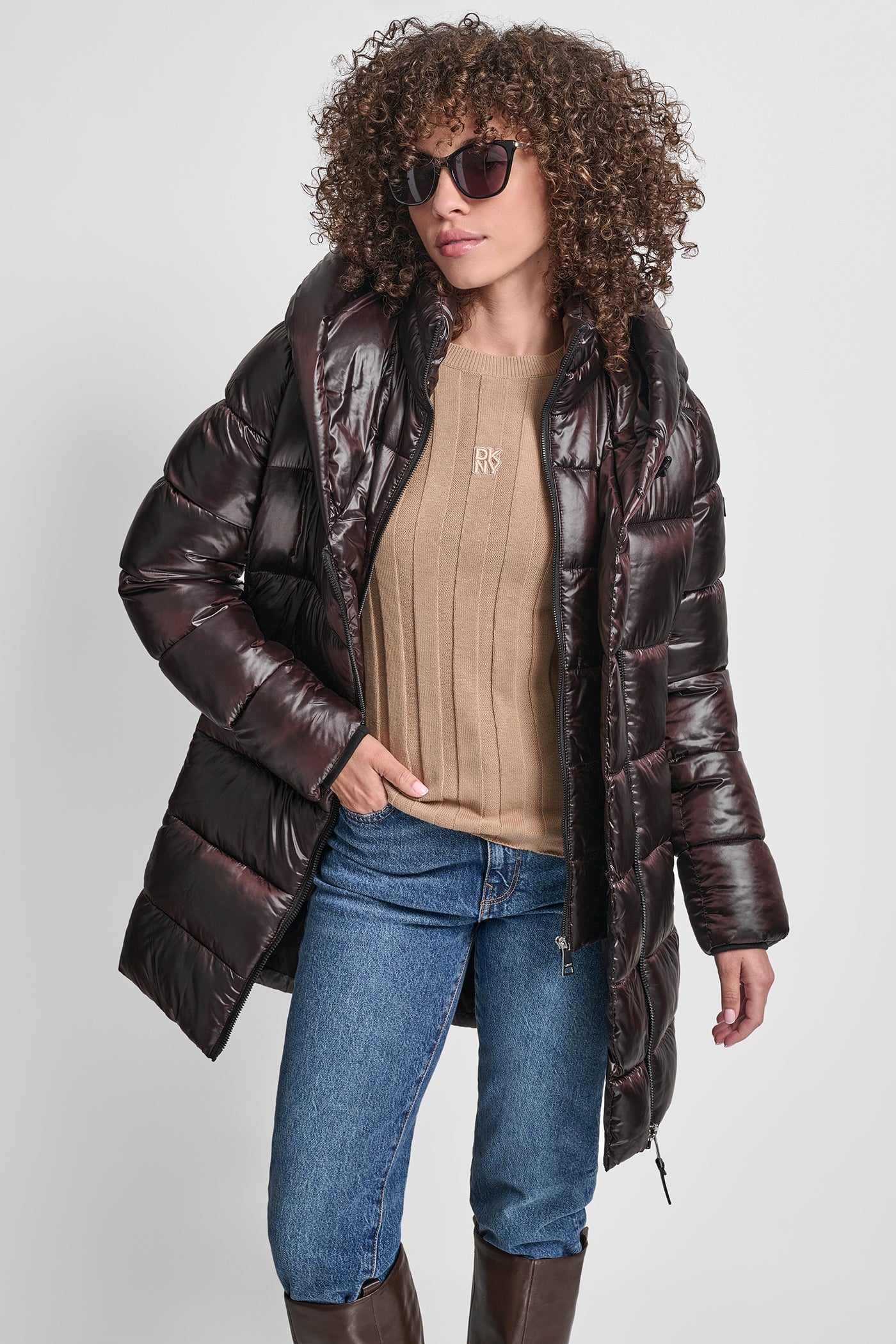 PEARLIZED PUFFER WITH HOOD VIEW 5 | WOMENS COATS & JACKETS