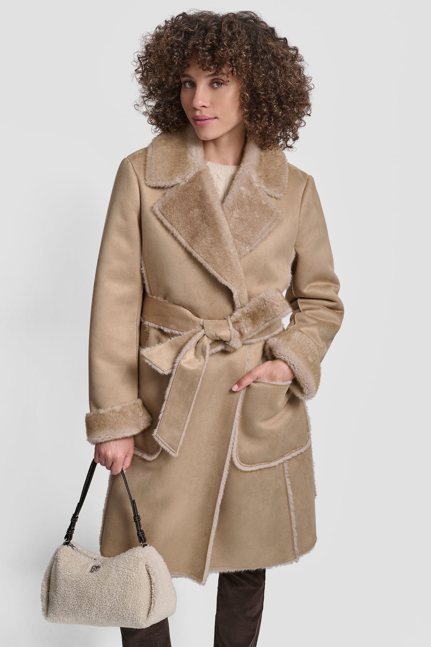CAMEL MAXI FAUX MIND BONDED SUEDE, VIEW 1 | New Arrivals