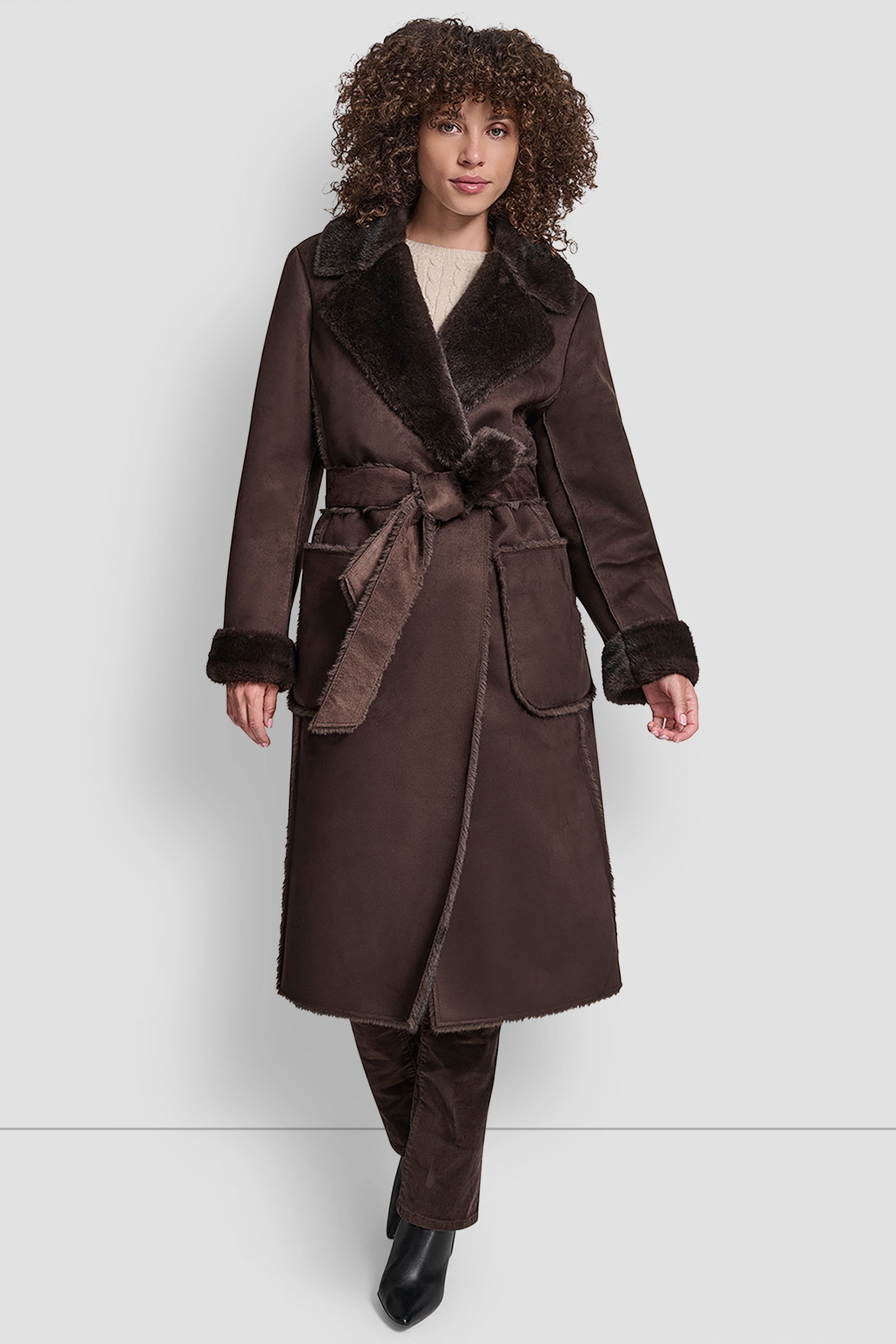 DARK BROWN MAXI FAUX MIND BONDED SUEDE, VIEW 1 | All Products