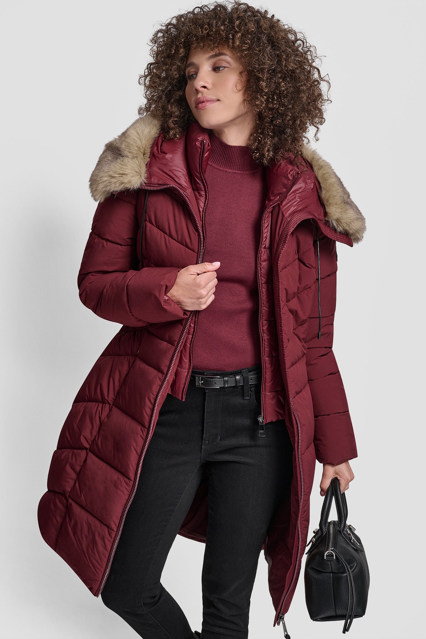 BIBBED FAUX-FUR HOODED PUFFER VIEW 4