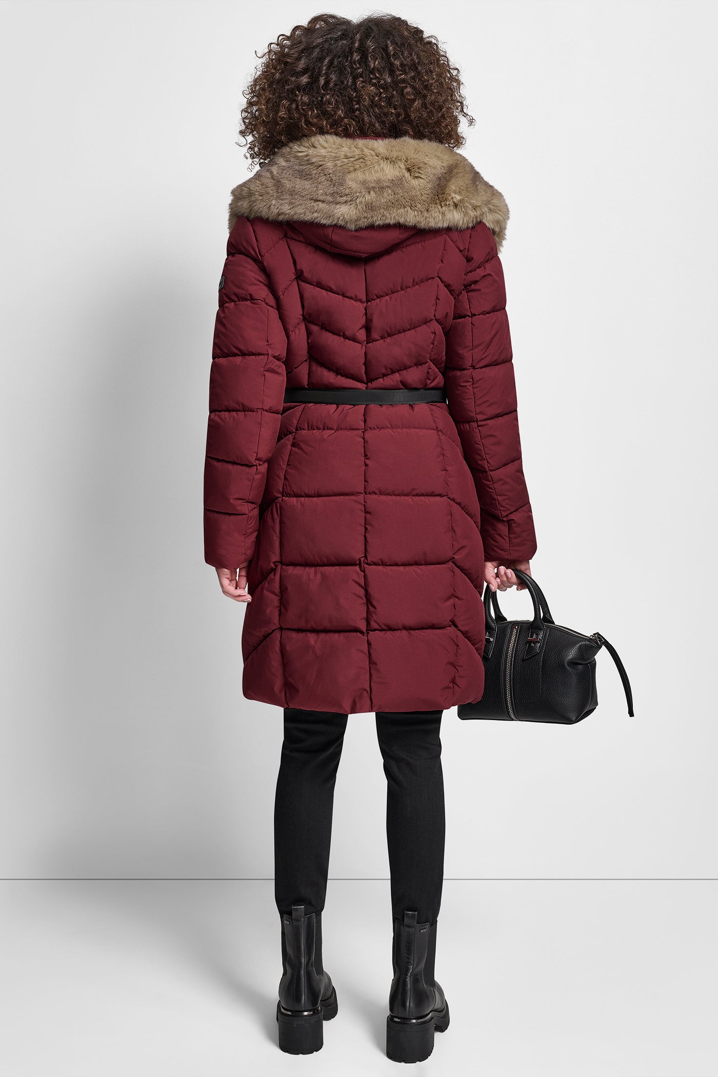 BORDEAUX BIBBED FAUX-FUR HOODED PUFFER, VIEW 2 | Backpacks