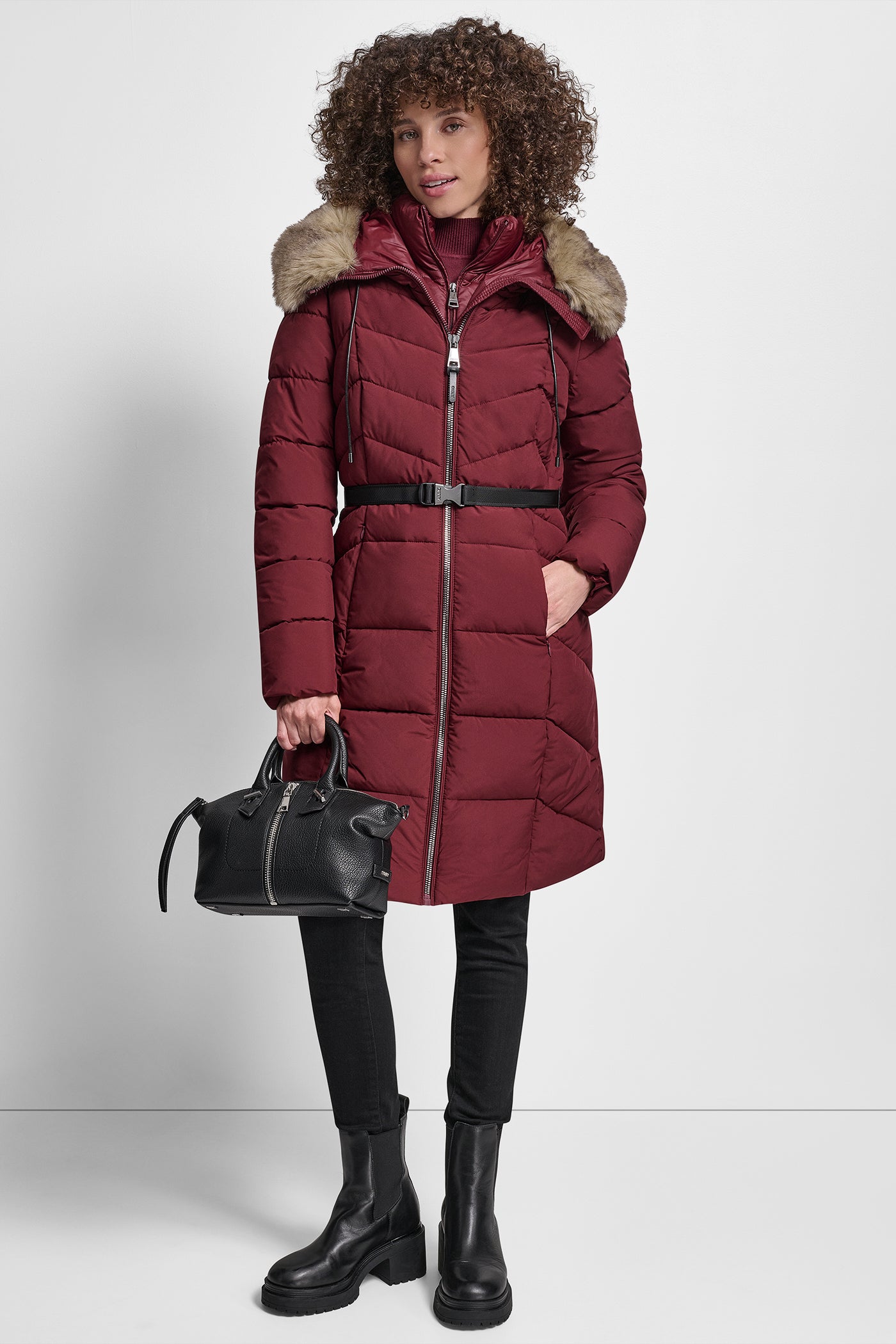 BIBBED FAUX-FUR HOODED PUFFER VIEW 6