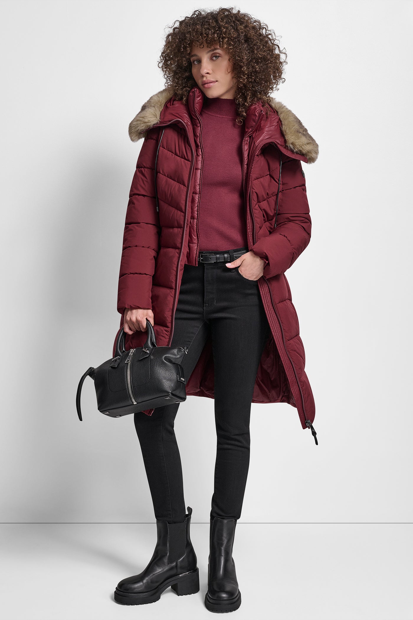BIBBED FAUX-FUR HOODED PUFFER VIEW 7