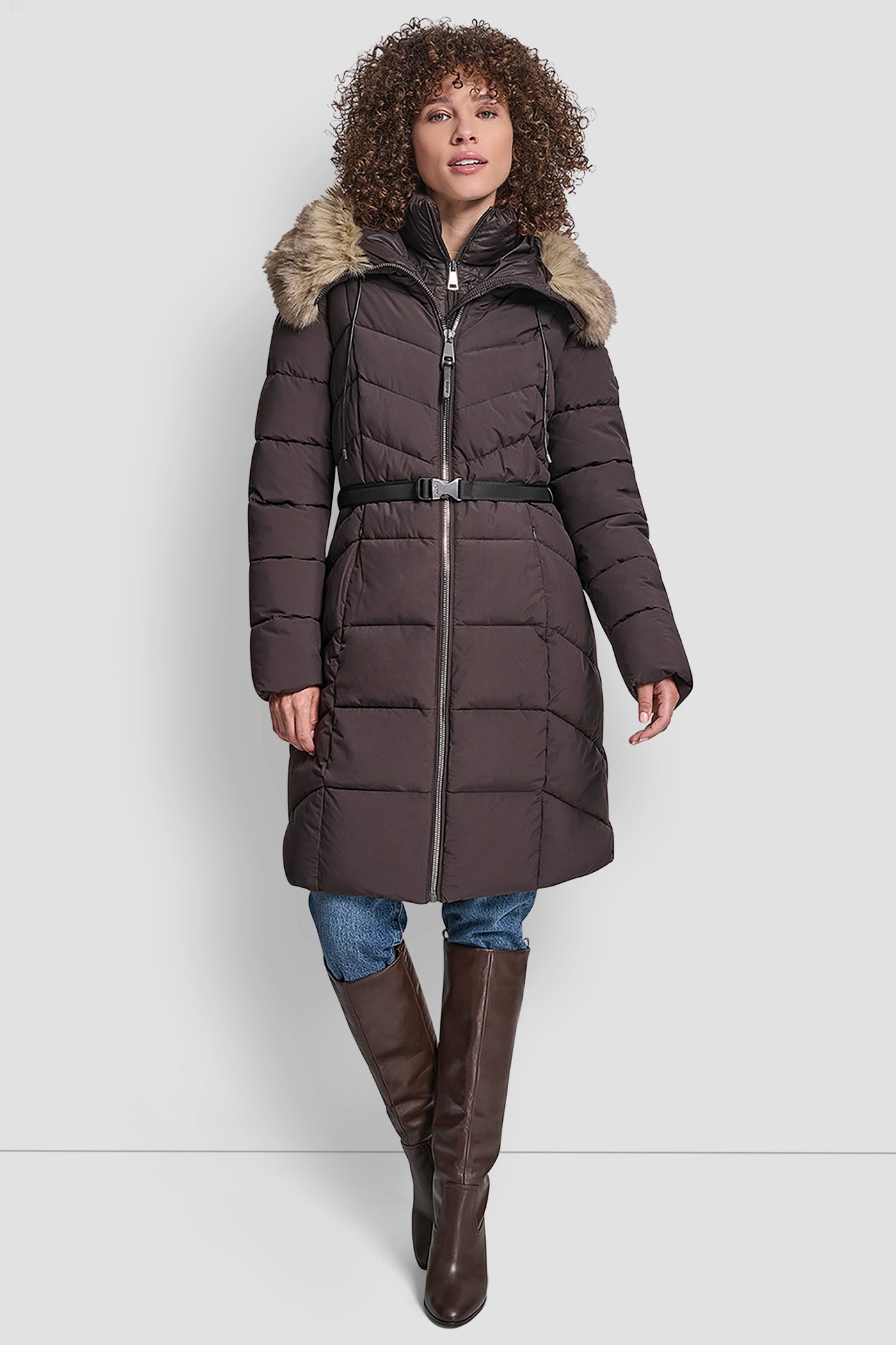 BIBBED FAUX-FUR HOODED PUFFER VIEW 6