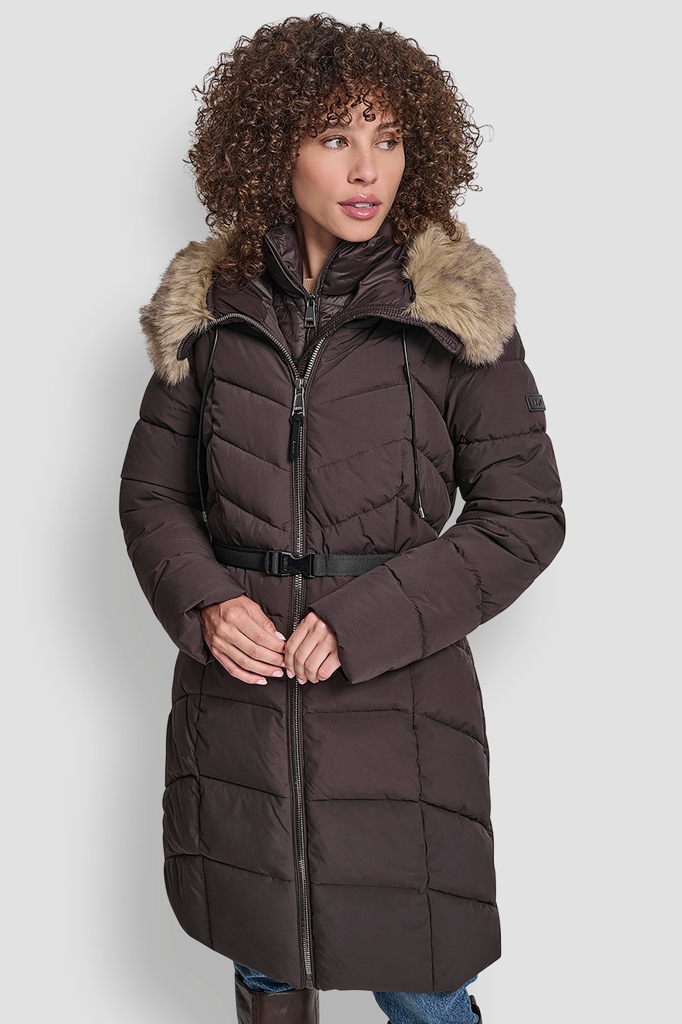 BIBBED FAUX-FUR HOODED PUFFER VIEW 4