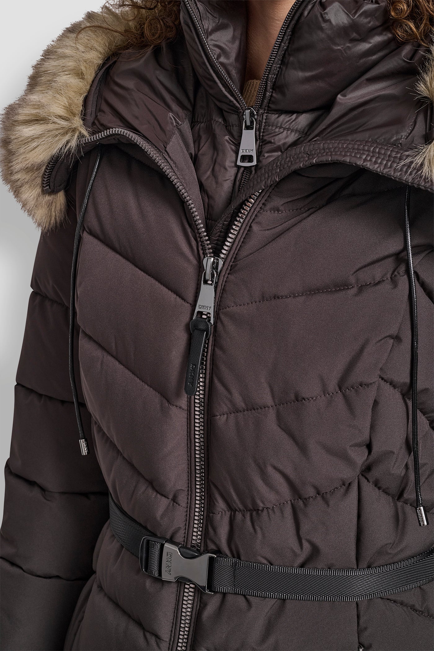 BIBBED FAUX-FUR HOODED PUFFER VIEW 5