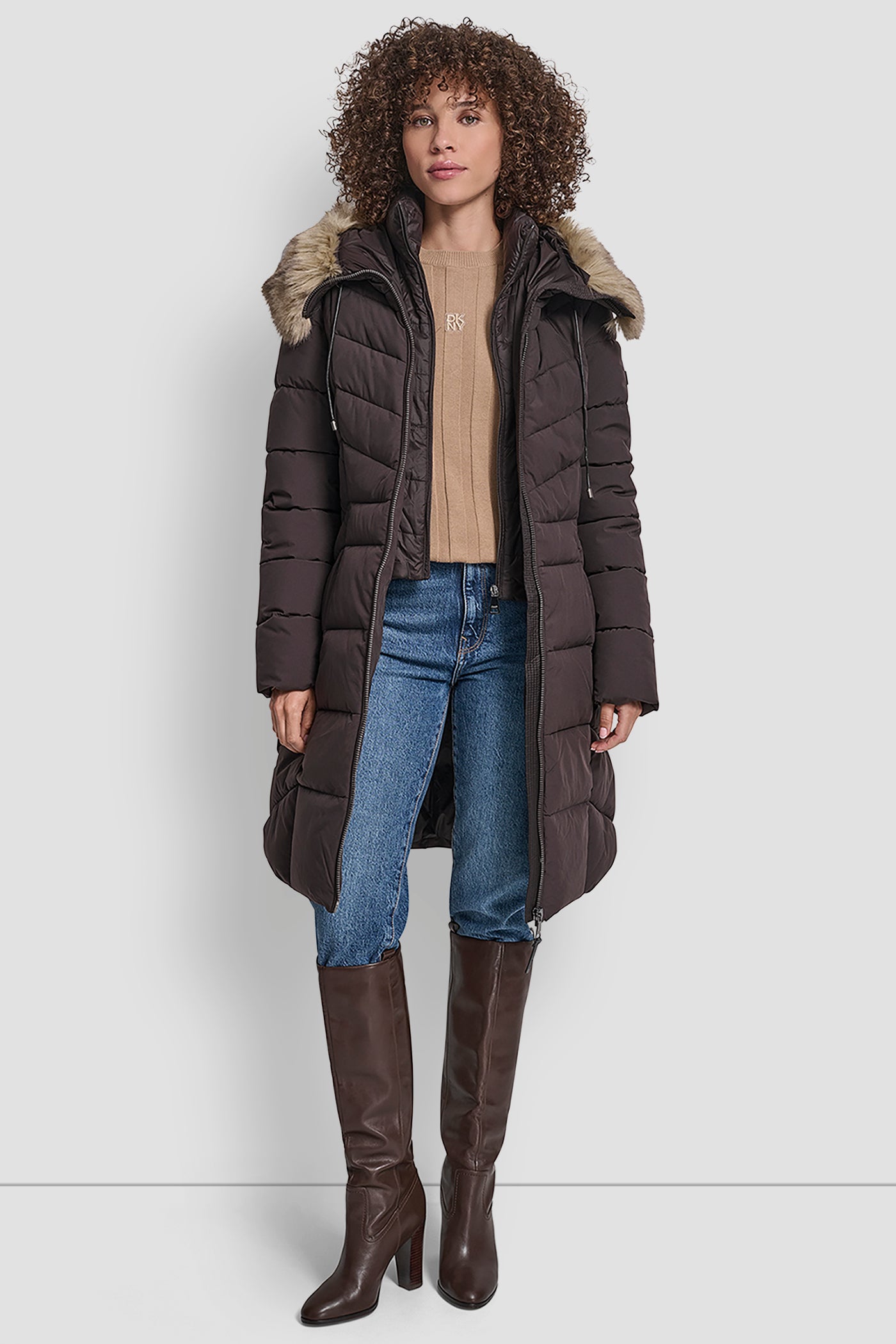 BIBBED FAUX-FUR HOODED PUFFER VIEW 7