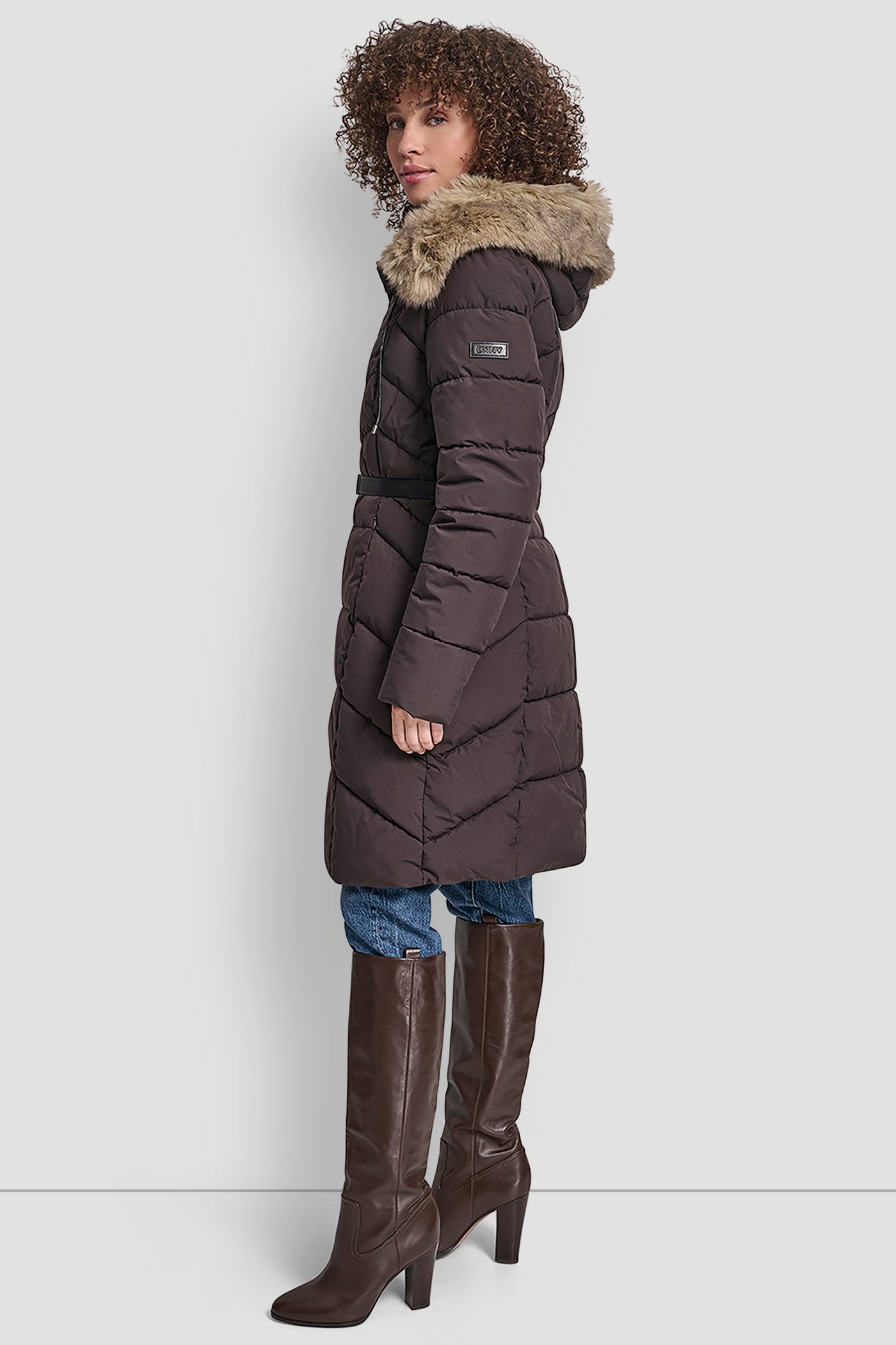 BIBBED FAUX-FUR HOODED PUFFER VIEW 3
