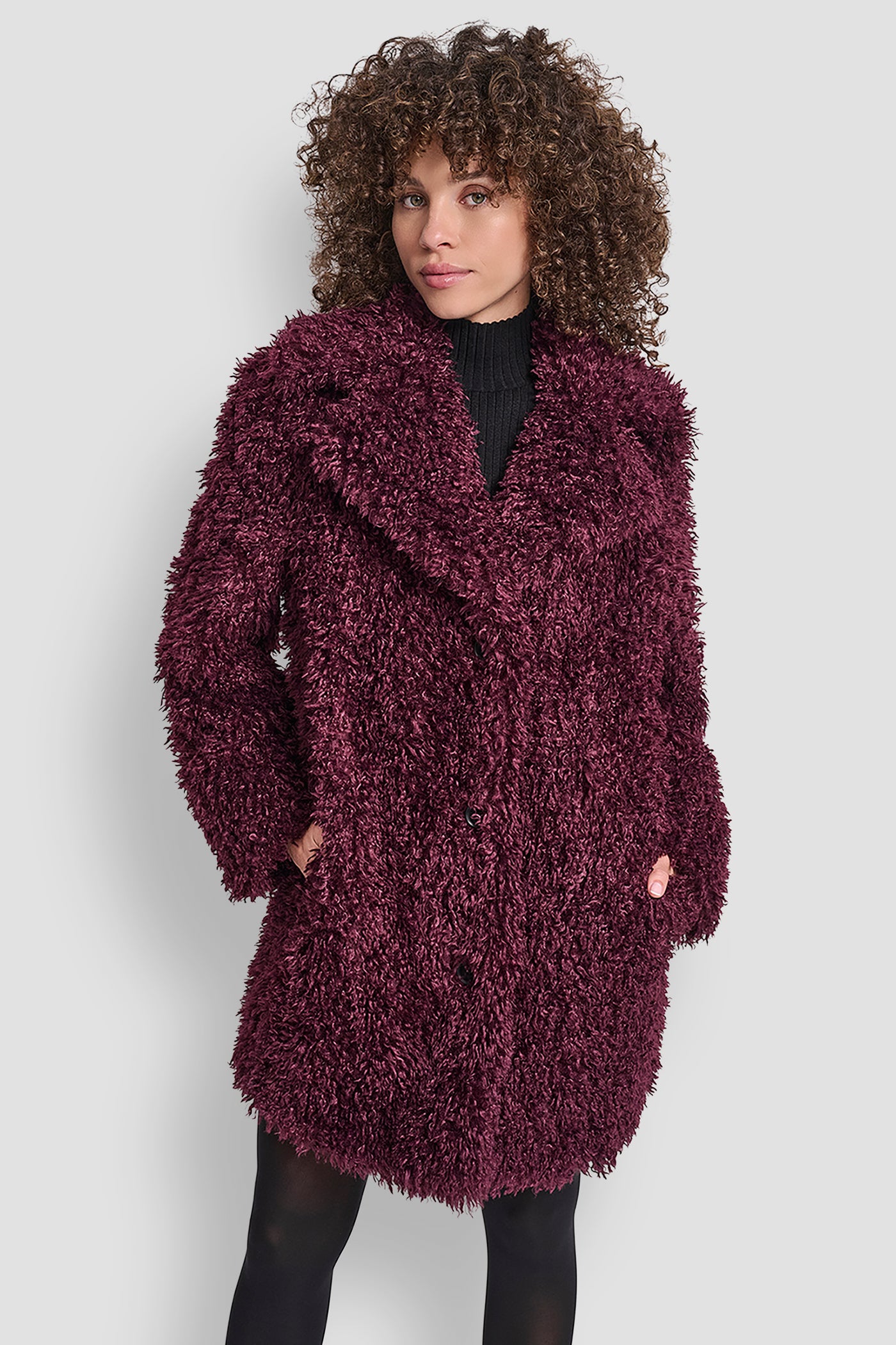 BORDEAUX FAUX TEDDY FUR JACKET, VIEW 1 | WOMENS COATS & JACKETS