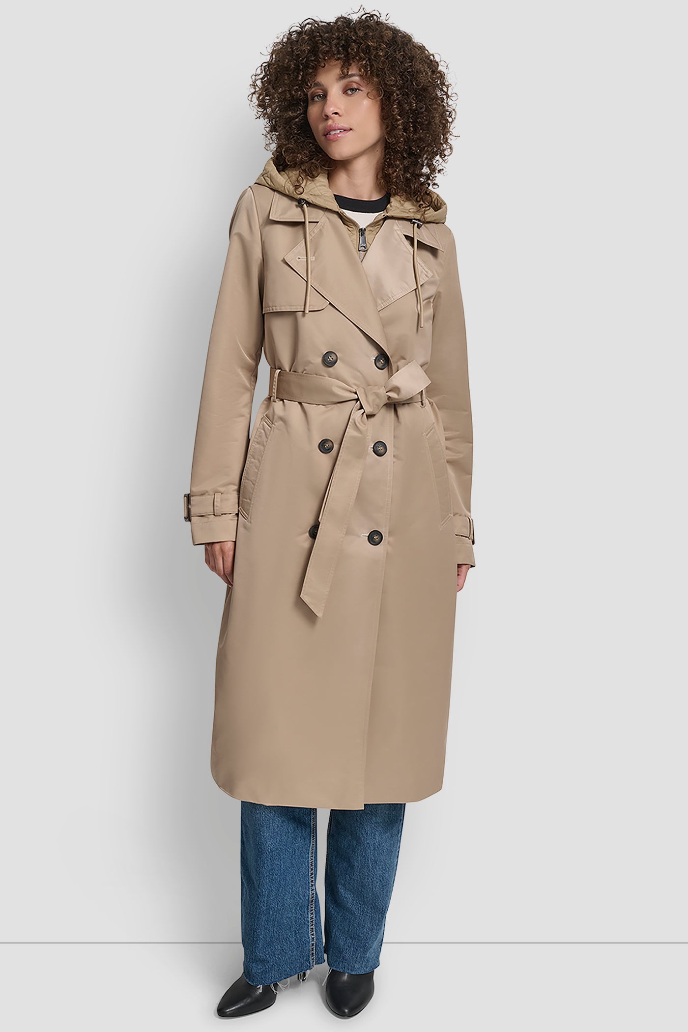 KHAKI TRENCH COAT WITH QUILTED BIB, VIEW 1 | DKNY Promo