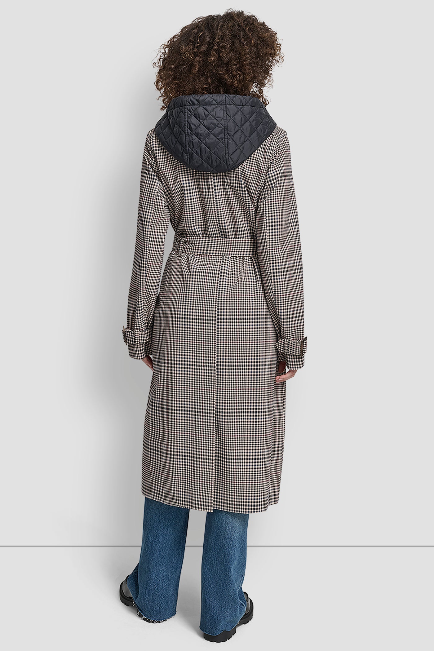 HERITAGE PLAID LONG TRENCH COAT, VIEW 2 | DKNY Promo
