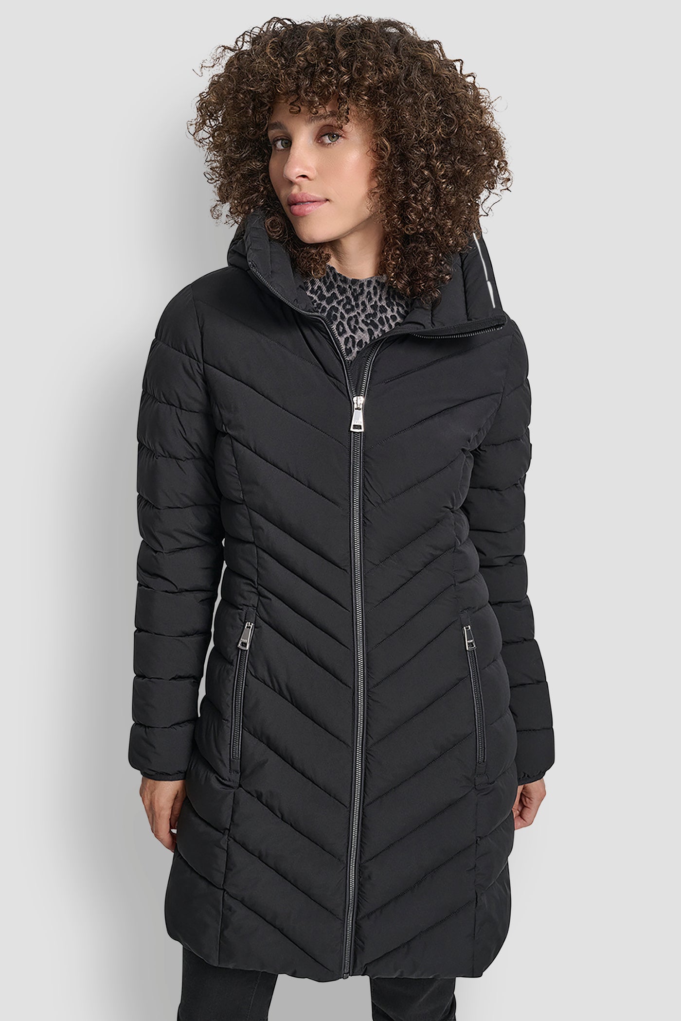 Black MID LENGTH FULL ZIP JACKET, VIEW 1 | WOMENS COATS & JACKETS