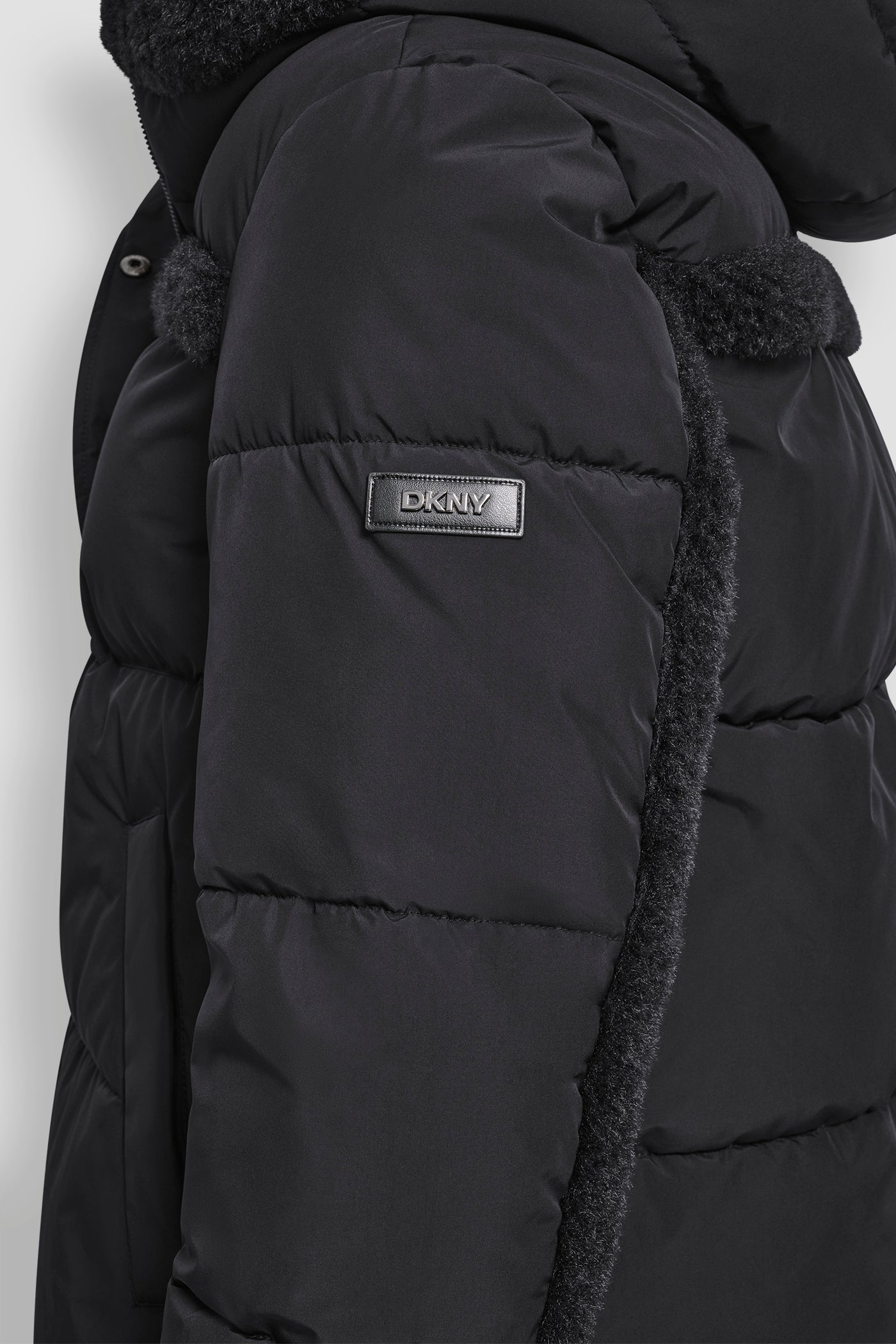 FAUX FUR SPILL BIB SHORT PUFFER JACKET VIEW 6 | DKNY Promo