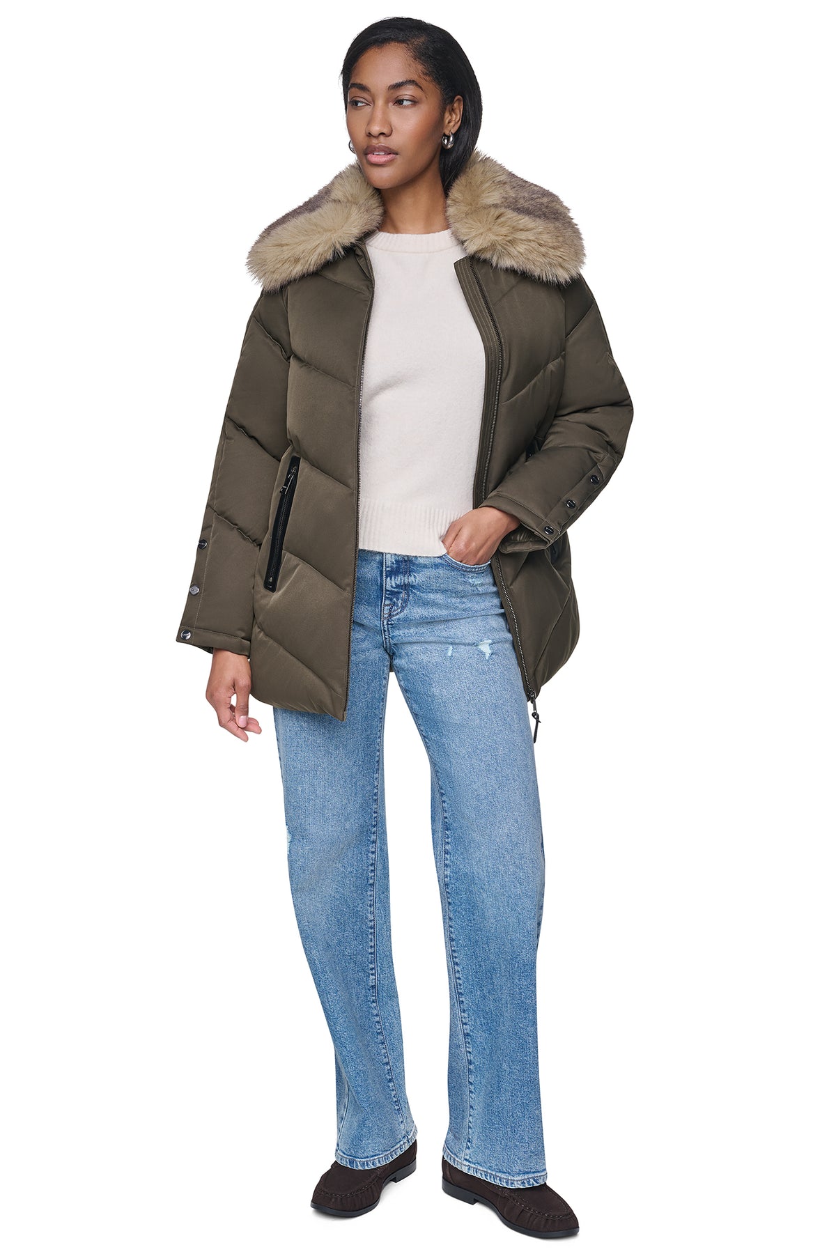 PUFFER WITH FAUX FUR COLLAR VIEW 2