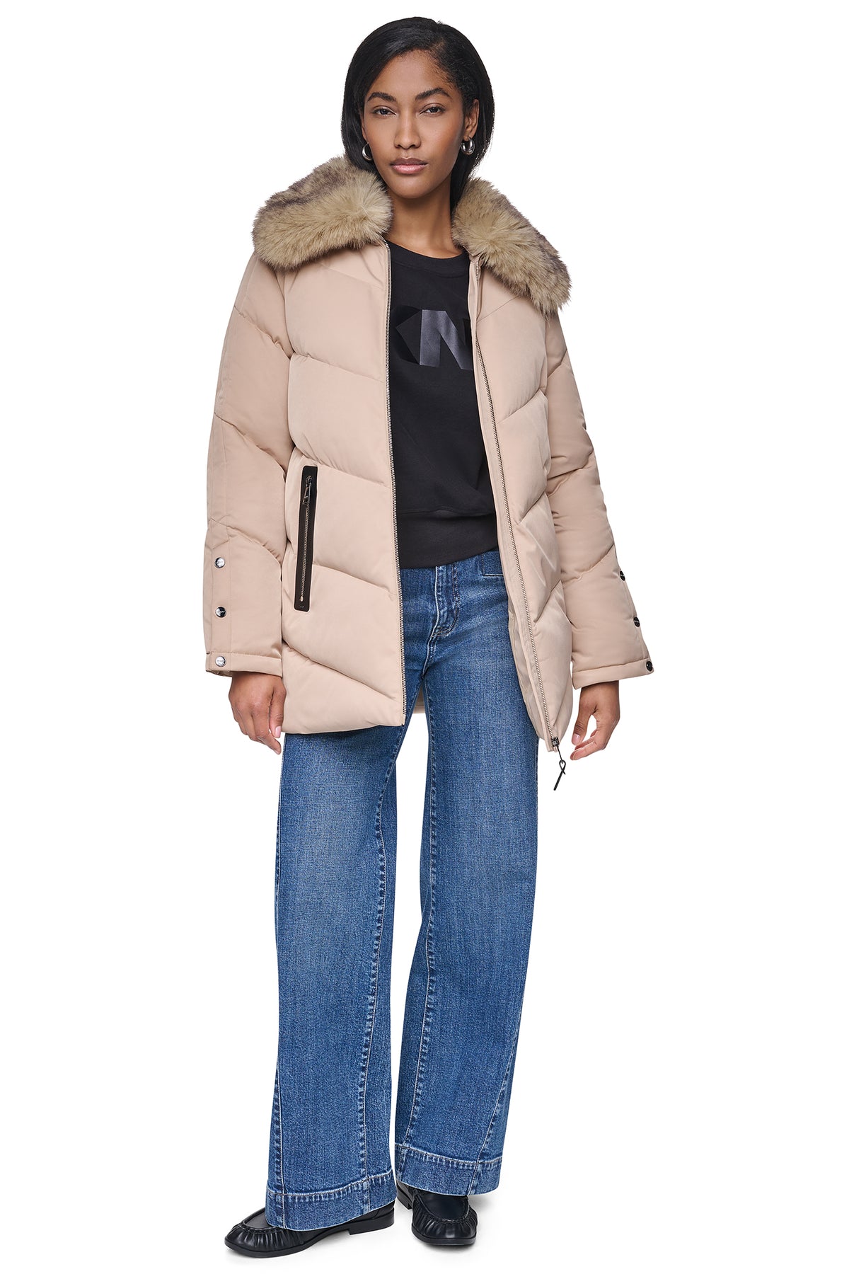 PUFFER WITH FAUX FUR COLLAR VIEW 2