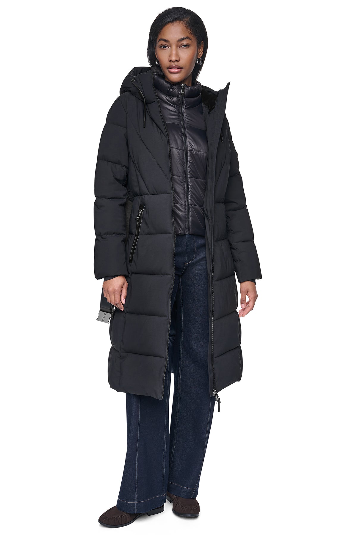 LONG BELTED PUFFER WITH BIB VIEW 2