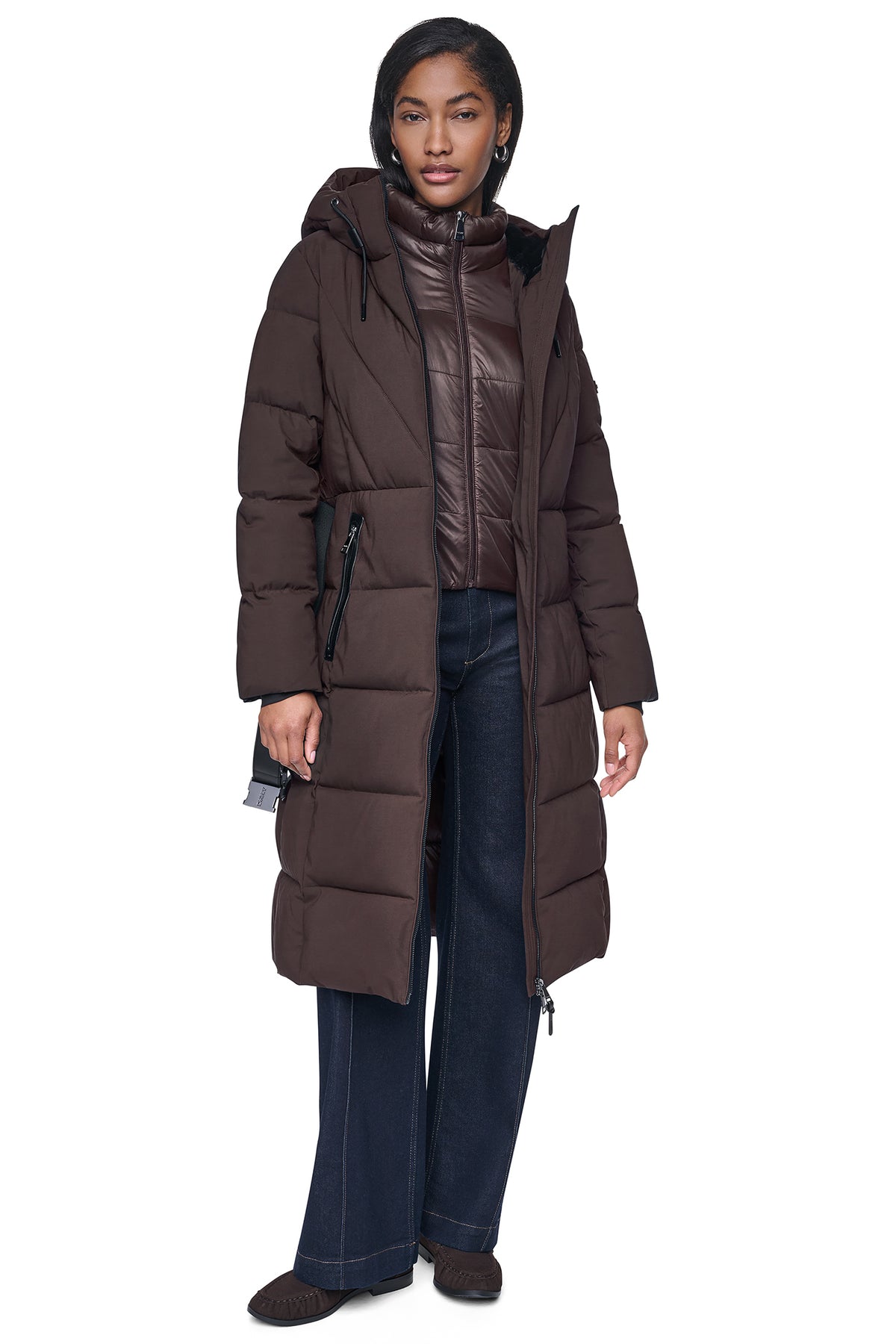 LONG BELTED PUFFER WITH BIB VIEW 2