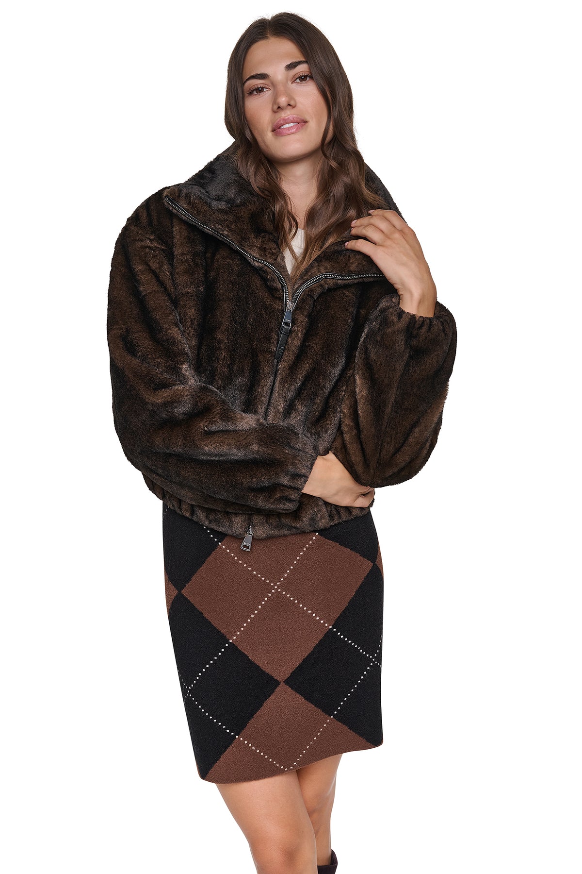 FAUX FUR BUBBLE HEM JACKET VIEW 2