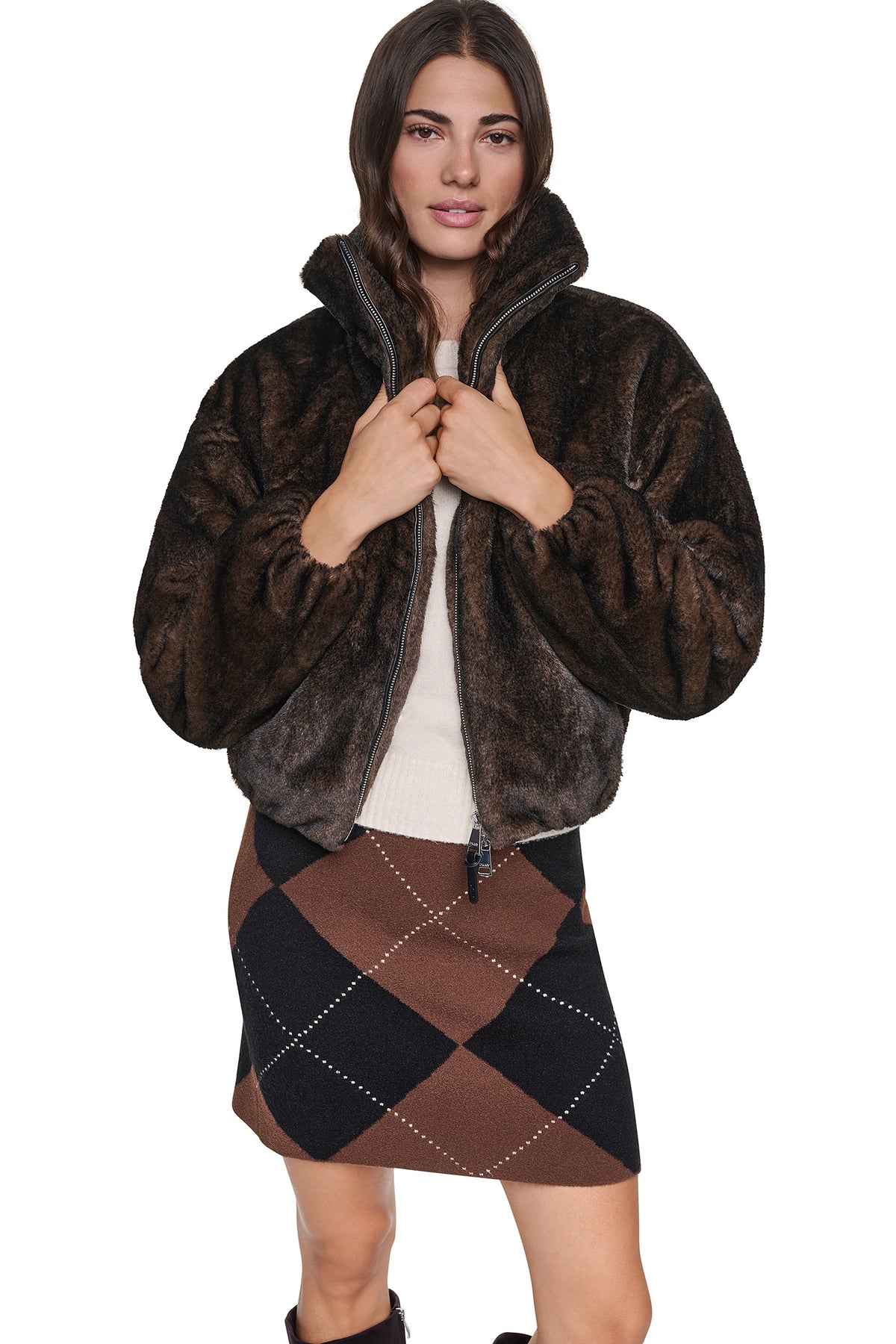 FAUX FUR BUBBLE HEM JACKET VIEW 1