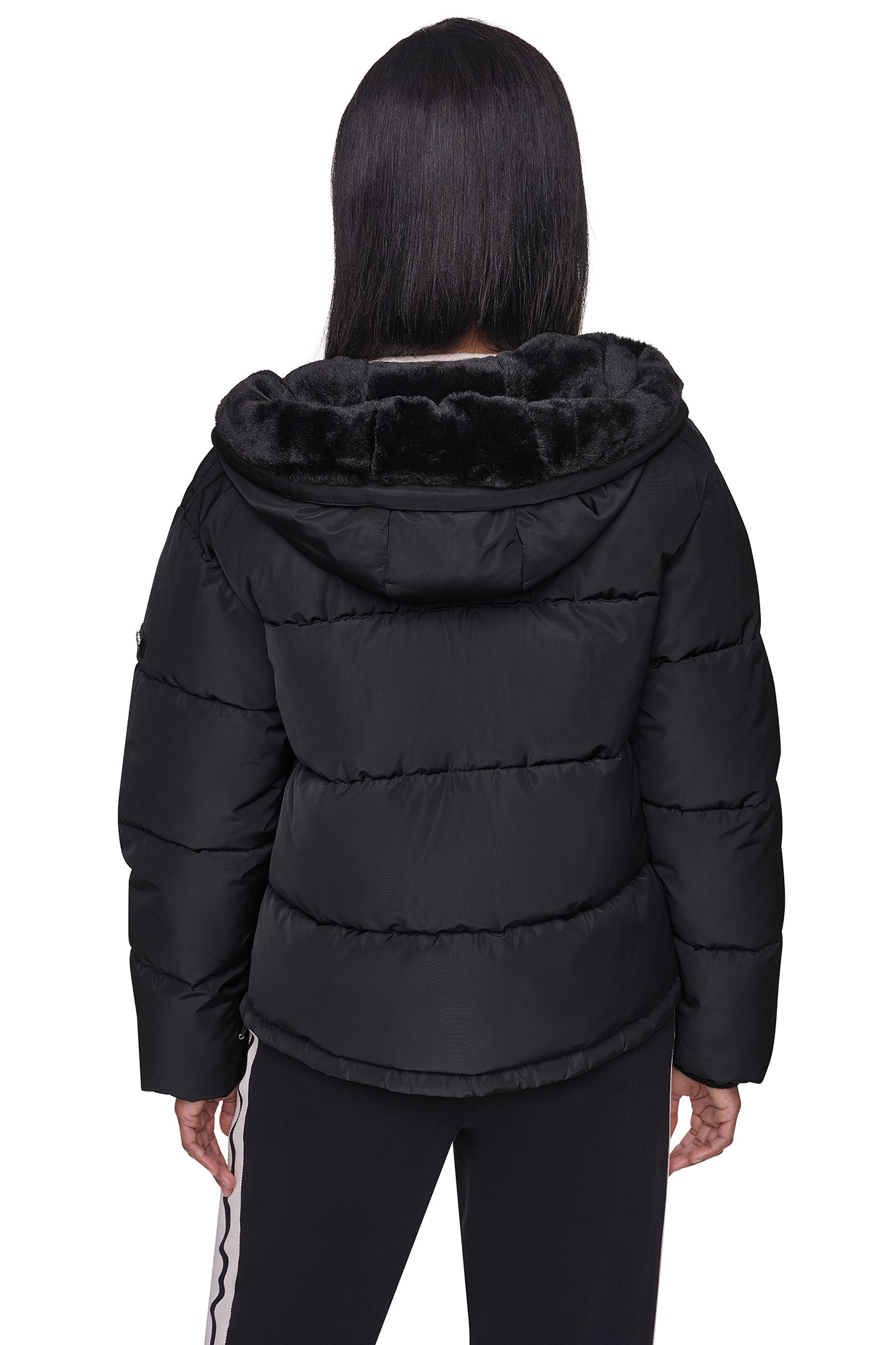 CONTRAST LINED SHORT HOODED PUFFER VIEW 3