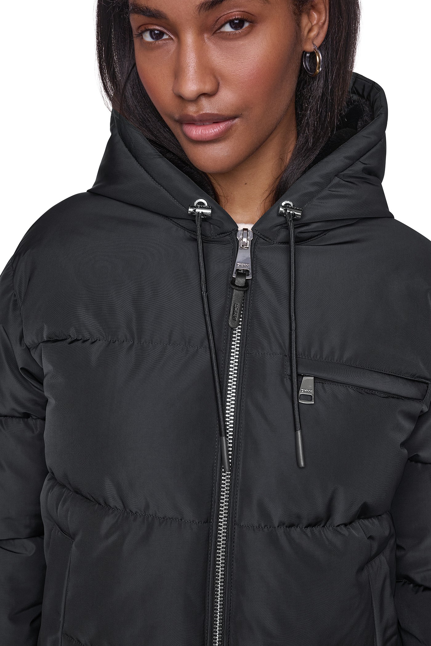 CONTRAST LINED SHORT HOODED PUFFER VIEW 5