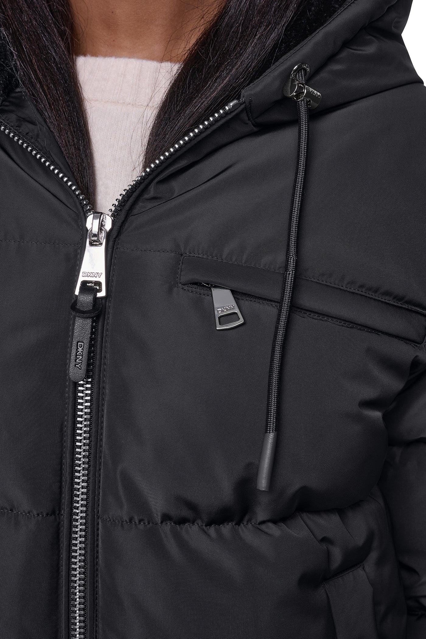 CONTRAST LINED SHORT HOODED PUFFER VIEW 6