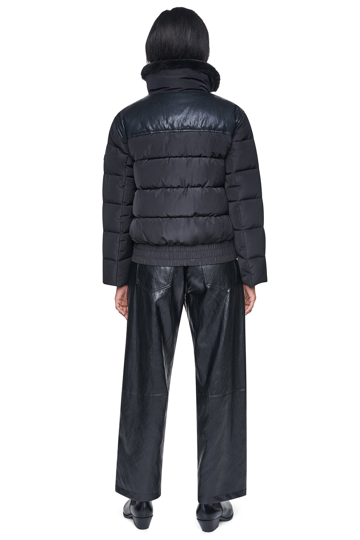 FAUX LEATHER PANELED PUFFER VIEW 2