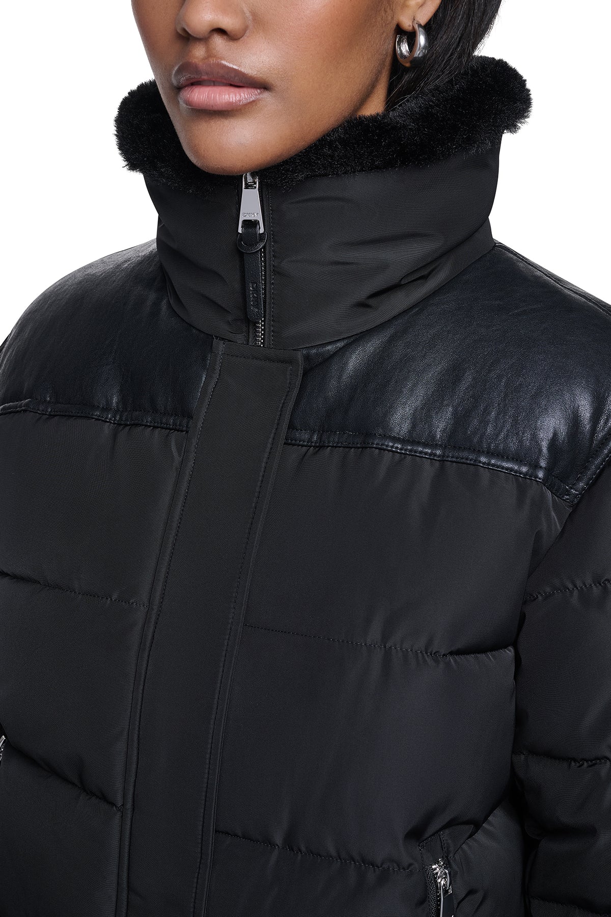 FAUX LEATHER PANELED PUFFER VIEW 2