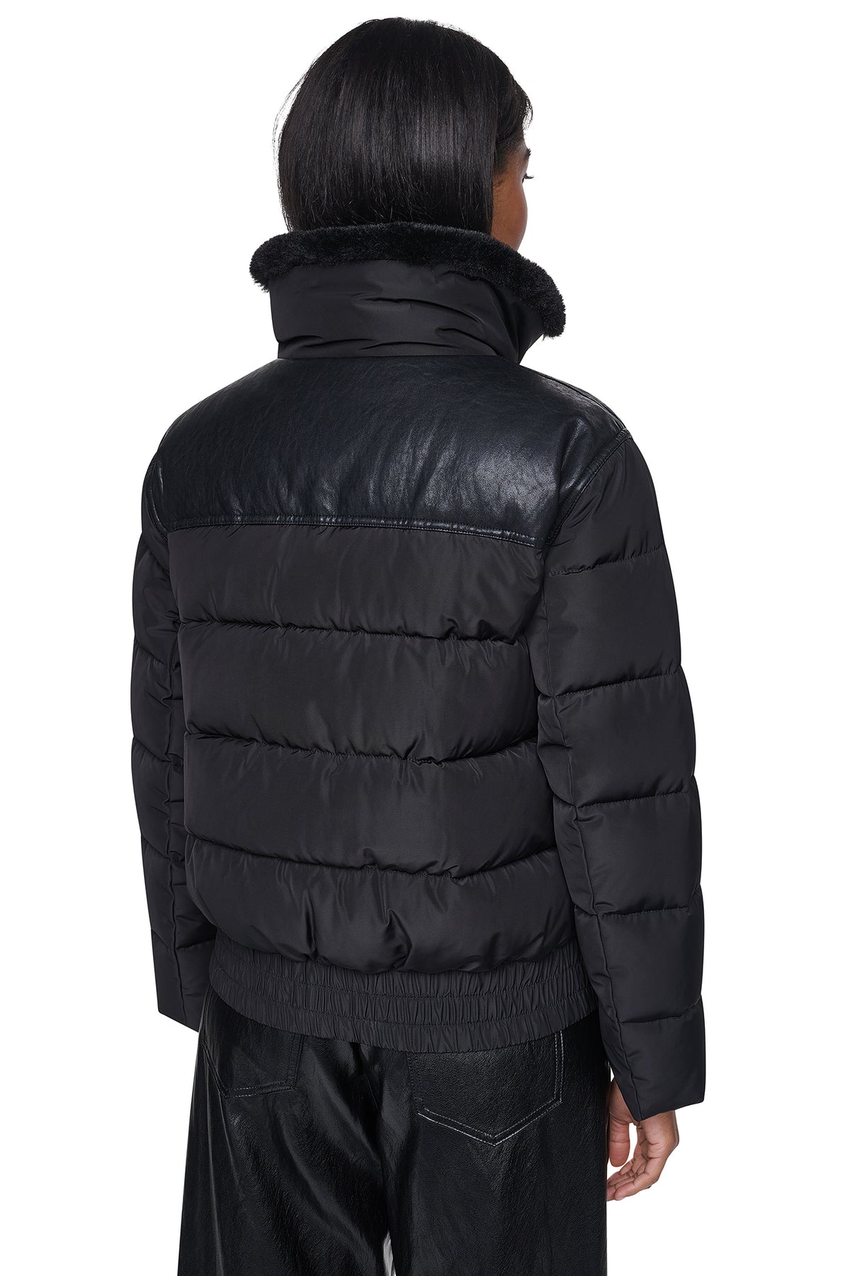 FAUX LEATHER PANELED PUFFER VIEW 2