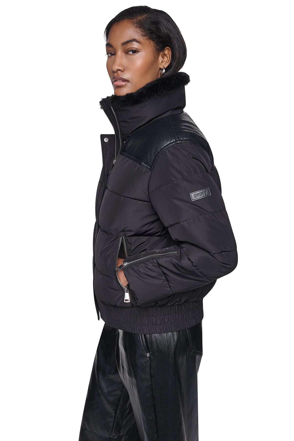 FAUX LEATHER PANELED PUFFER VIEW 2